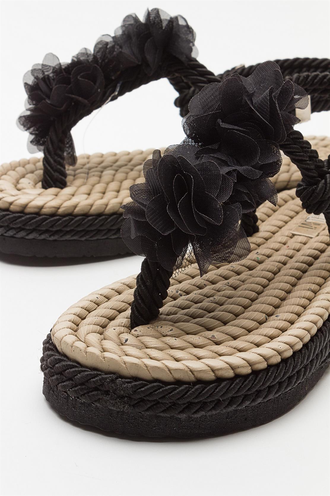 SANTRA Black Lace-Up Thong Sandals – back view showing lace, leather, black, Vowalisse