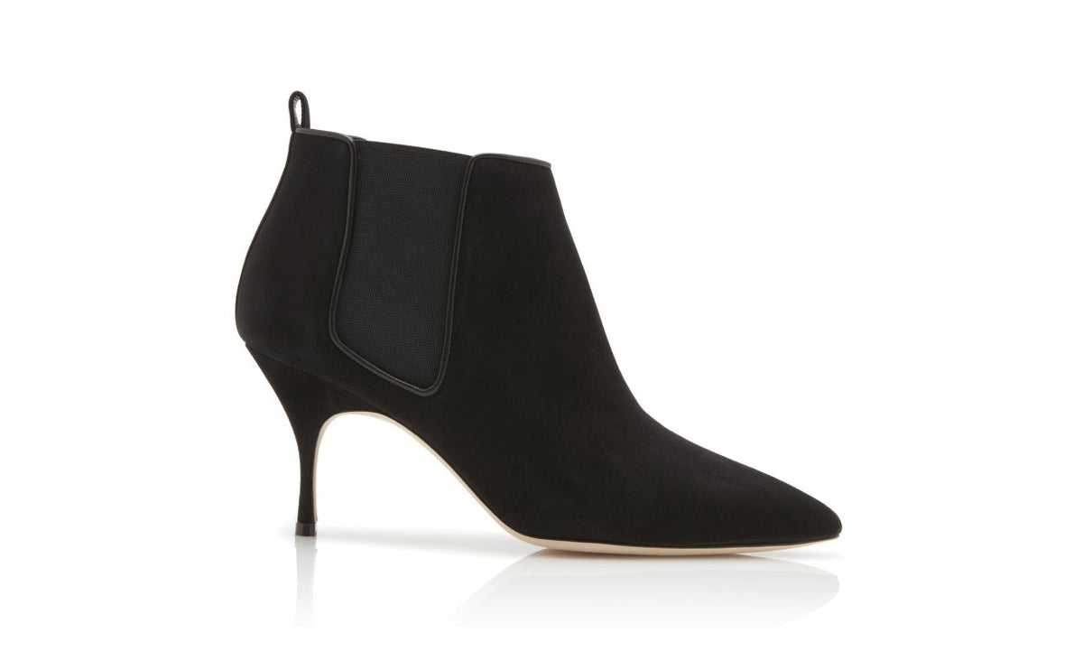 Cressida Dream Black Suede Ankle Boots – side profile showing black suede, Vowalisse