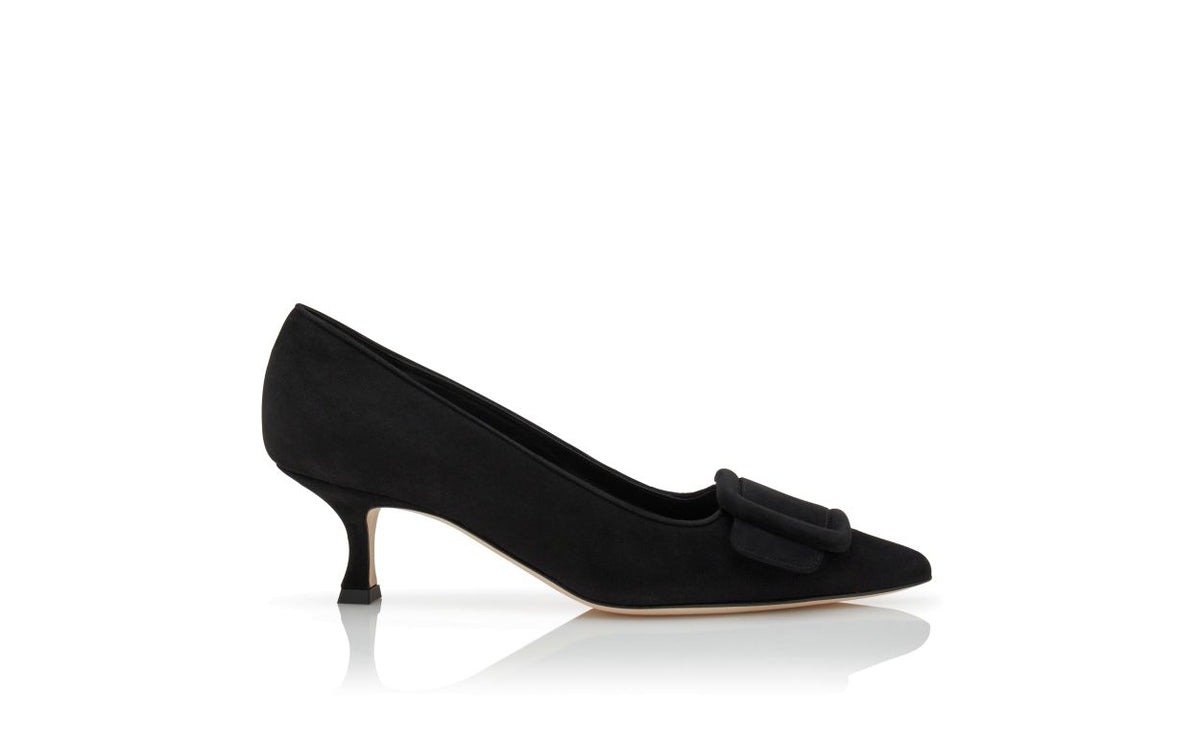 Vivienne Bloom Black Pointed Toe Pumps – side profile showing black pointed toe, suede, Vowalisse