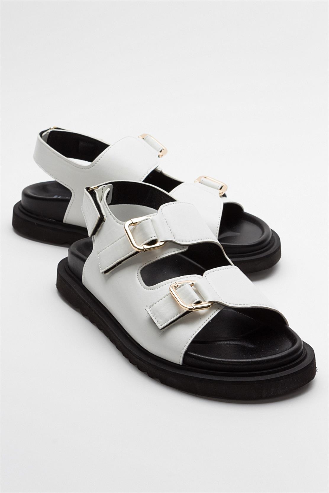 Hermosa - White Sandal – front three-quarter view showing leather, white, Vowalisse