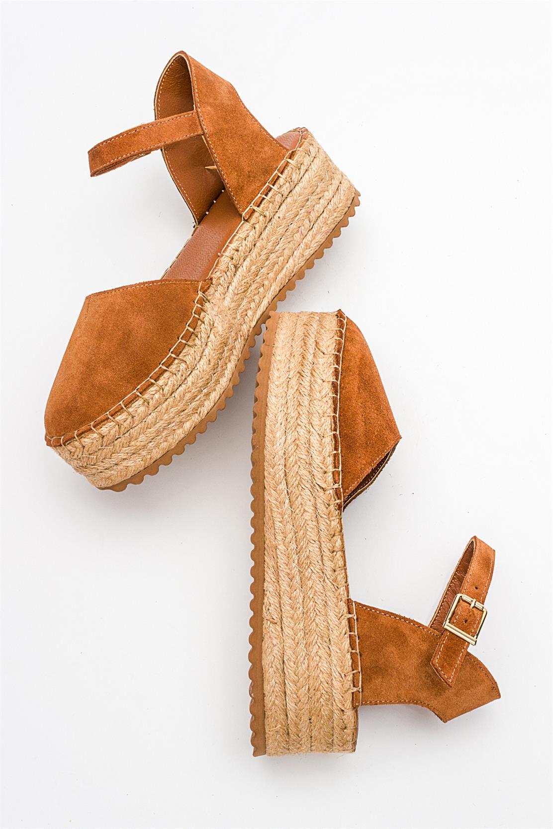 Viba - Cognac Brown Suede Leather Espadrilles – side view showing leather, suede, red, Vowalisse