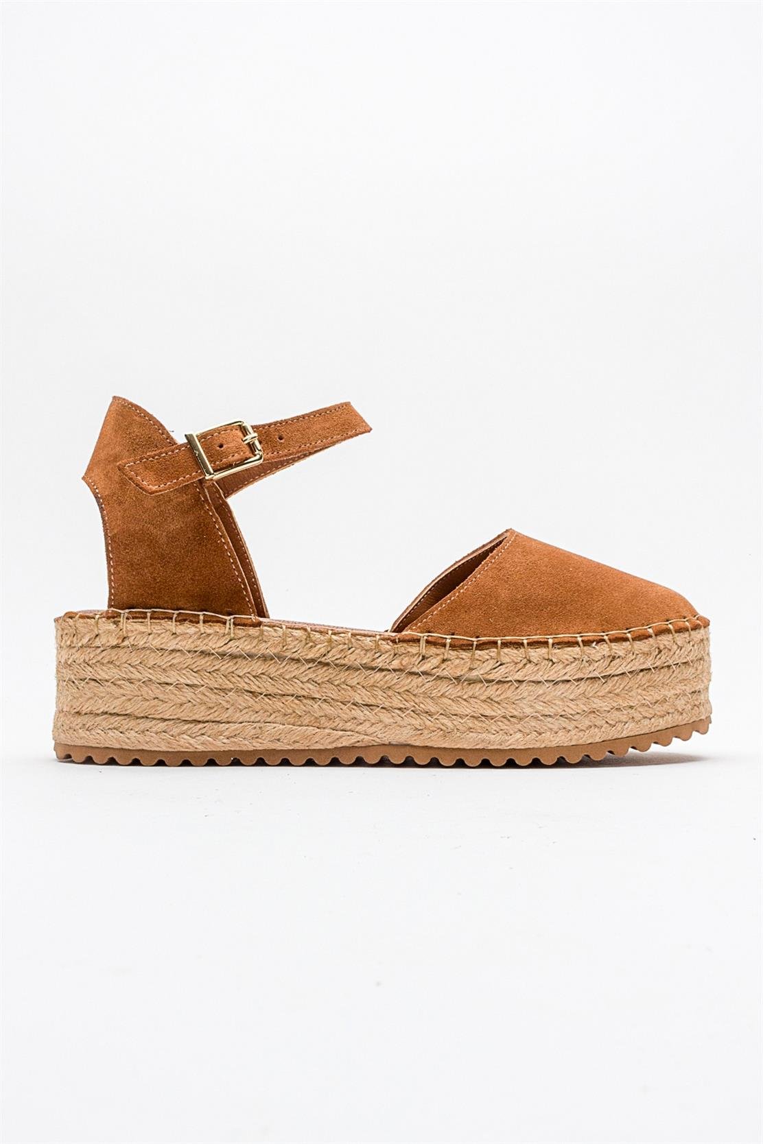Viba - Cognac Brown Suede Leather Espadrilles – top view showing leather, suede, red, Vowalisse