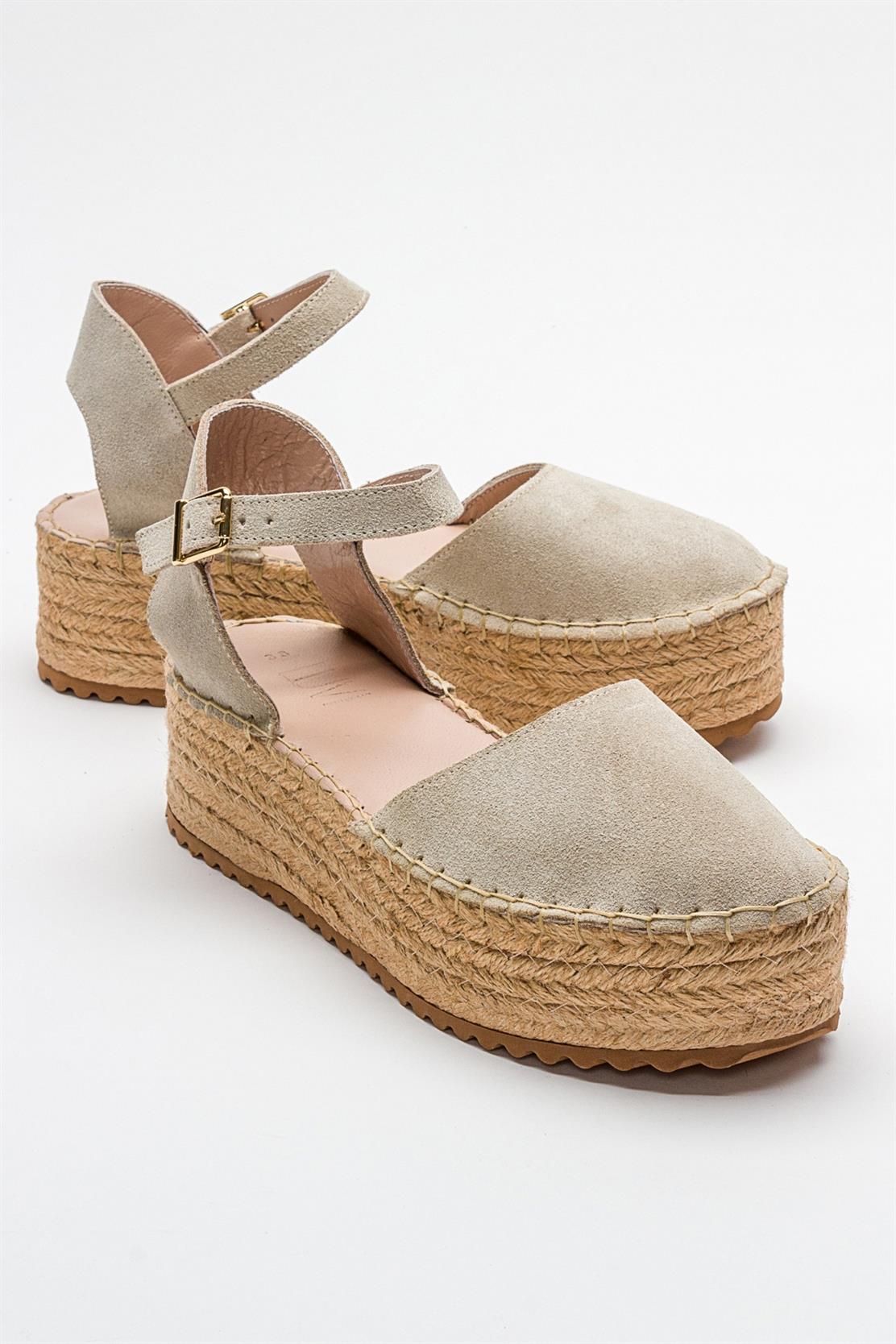 Viba - Beige Suede Leather Espadrilles – front three-quarter view showing leather, suede, red, Vowalisse