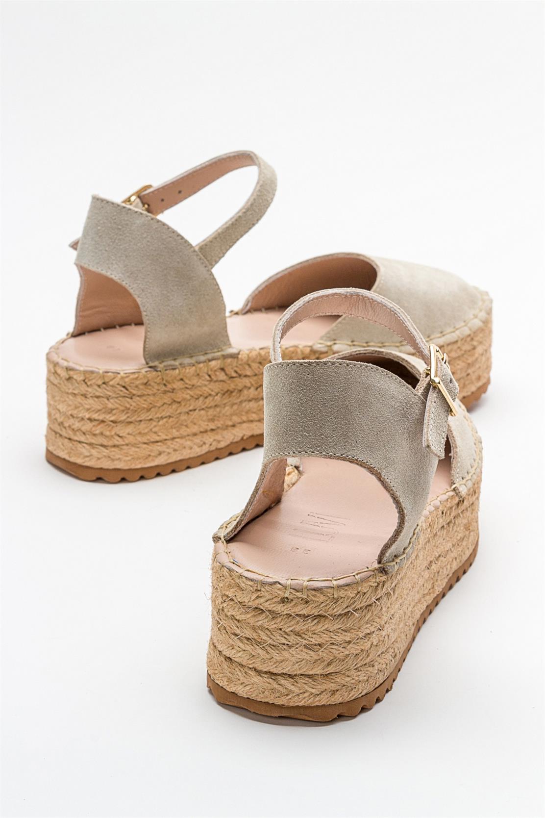 Viba - Beige Suede Leather Espadrilles – detail view showing leather, suede, red, Vowalisse