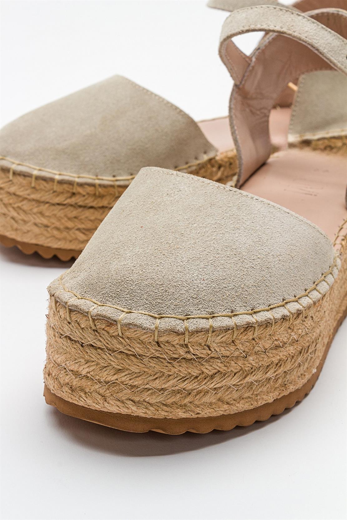 Viba - Beige Suede Leather Espadrilles – back view showing leather, suede, red, Vowalisse