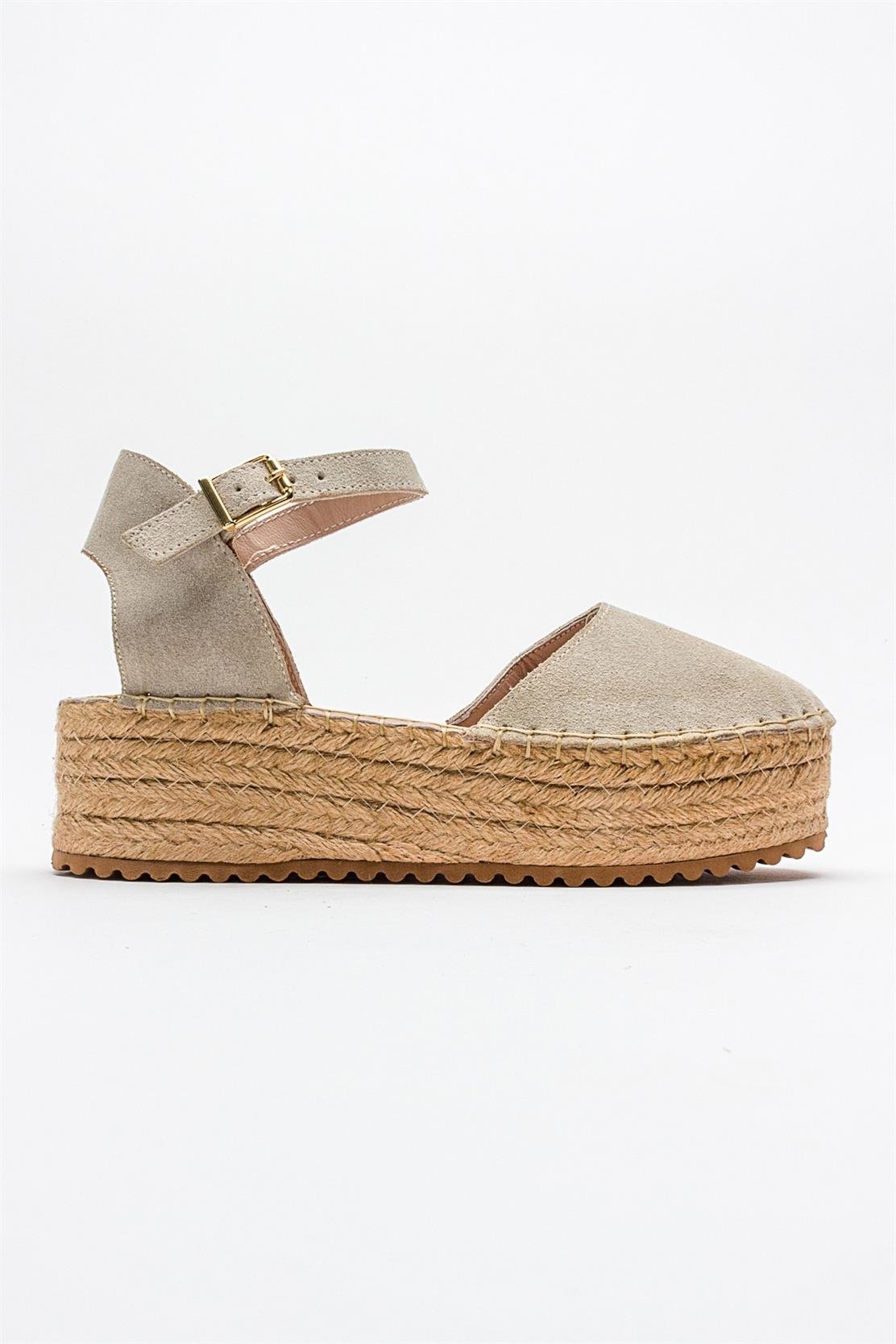 Viba - Beige Suede Leather Espadrilles – top view showing leather, suede, red, Vowalisse