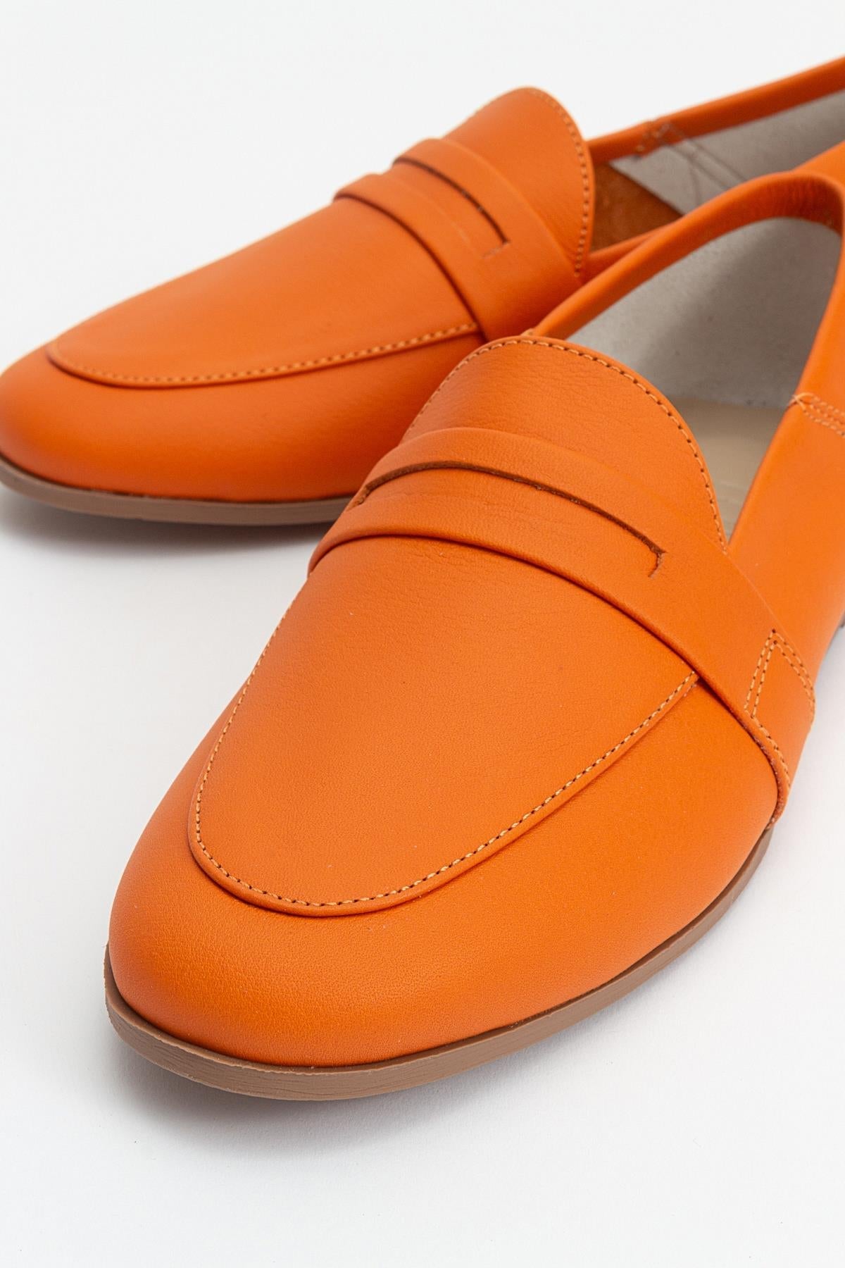 F05 - Orange Genuine Leather Loafer – back view showing leather, Vowalisse