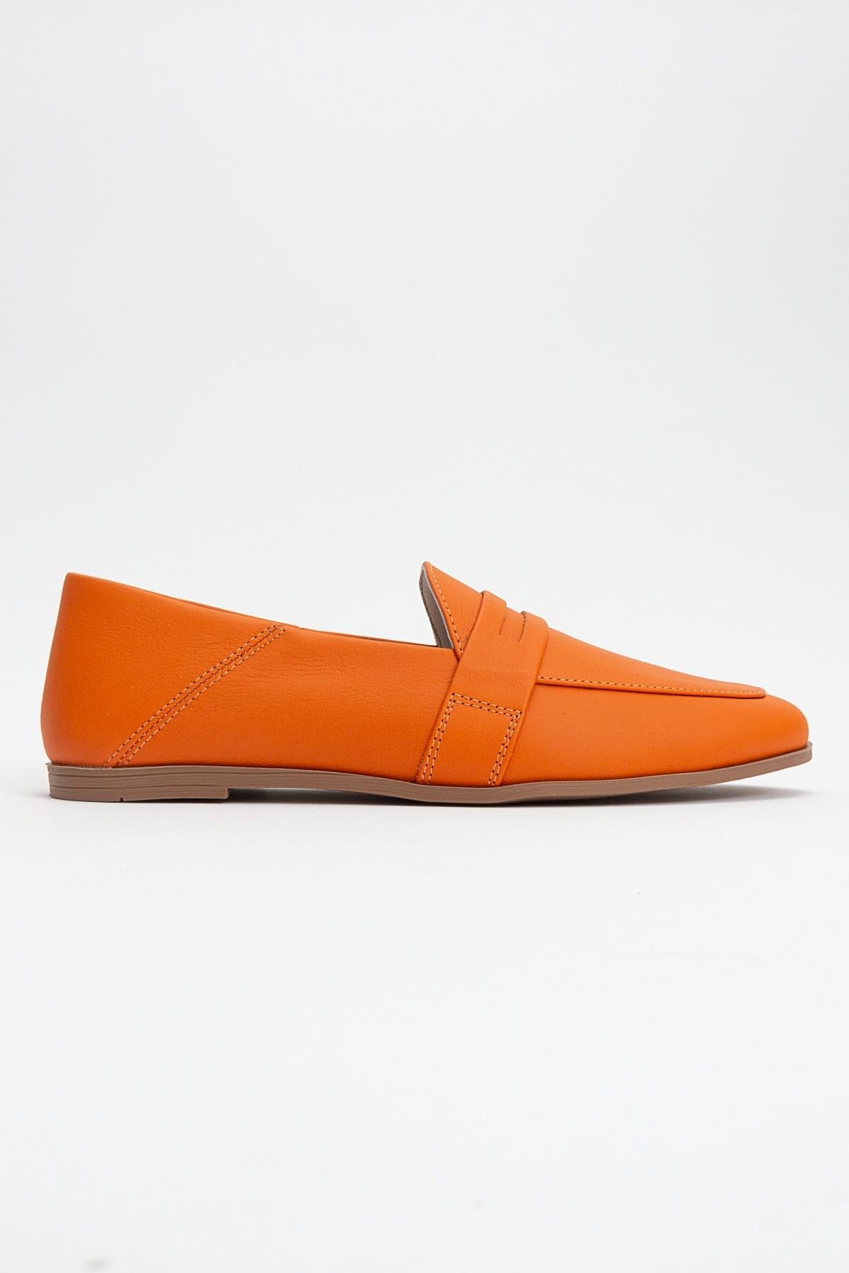 F05 - Orange Genuine Leather Loafer – top view showing leather, Vowalisse