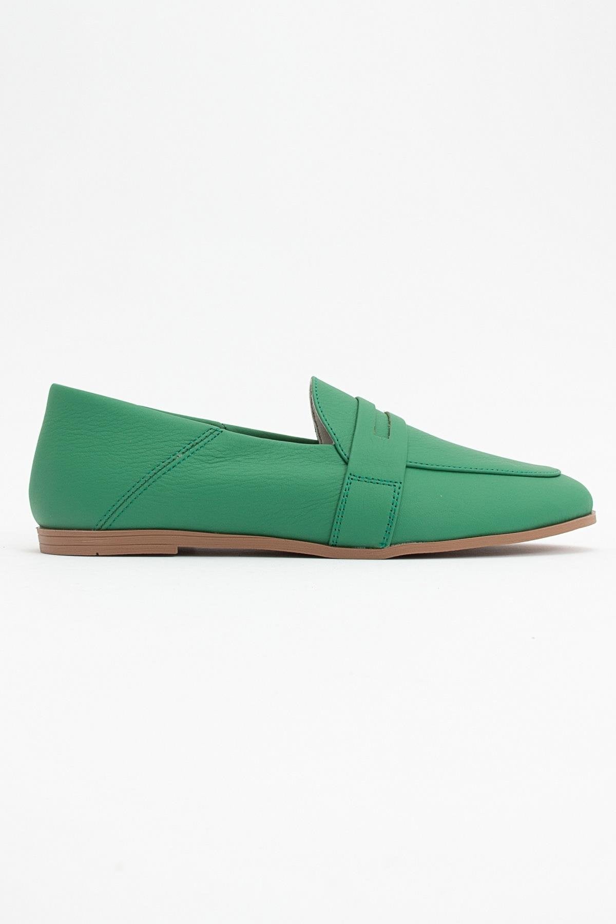 F05 - Green Genuine Leather Loafer – top view showing leather, green, Vowalisse