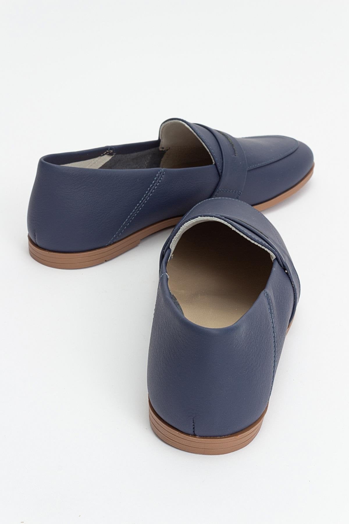 F05 - Navy Genuine Leather Loafer – back view showing leather, Vowalisse