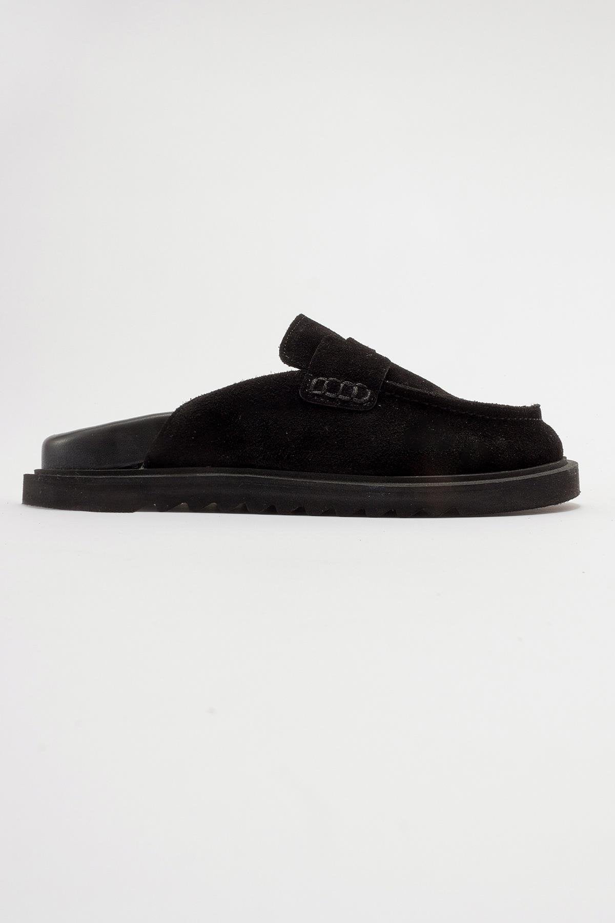 Laven - Black Suede Leather Clogs – top view showing leather, suede, black, Vowalisse
