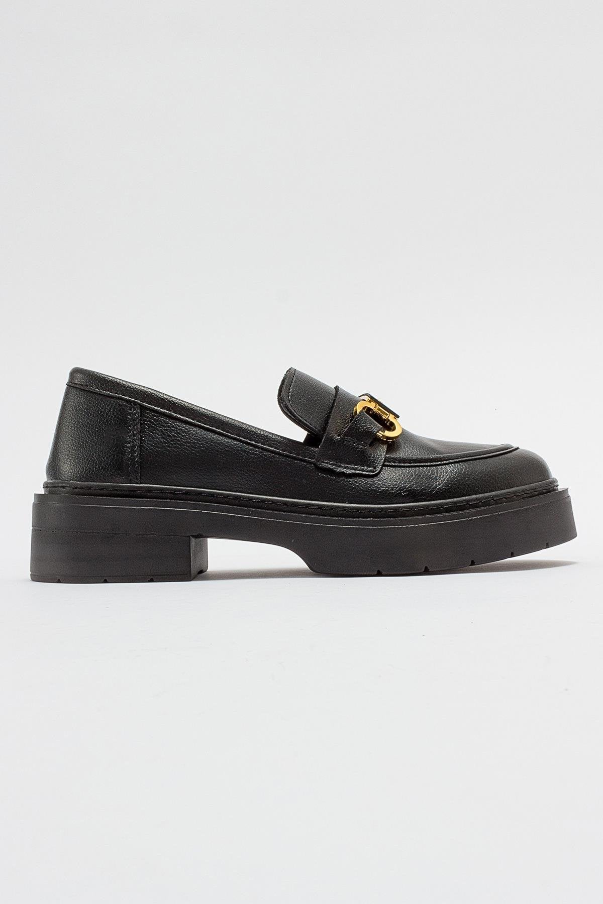 Simone - Black Bit Platform Loafers – top view showing leather, suede, black, Vowalisse