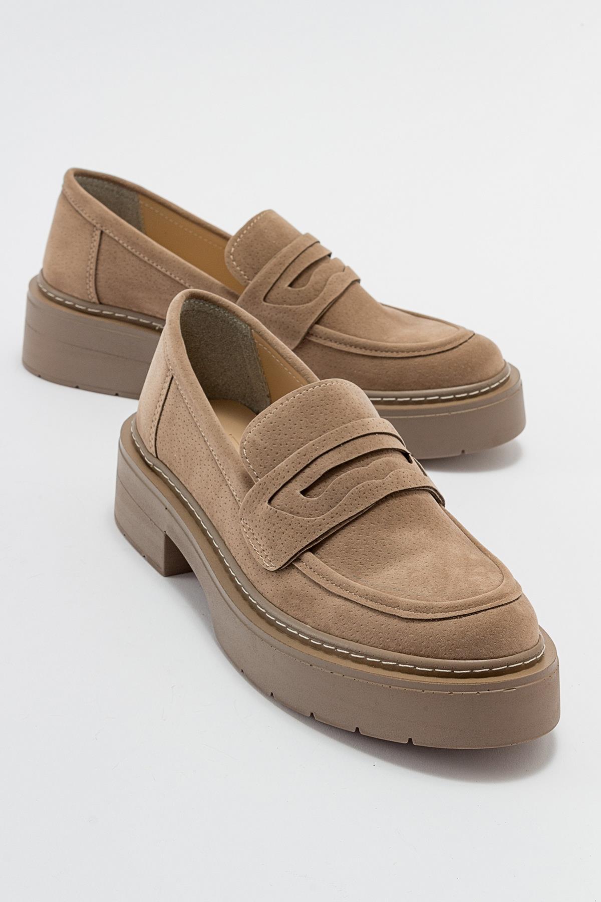 Josie - Beige Suede Loafers – side view showing leather, suede, Vowalisse