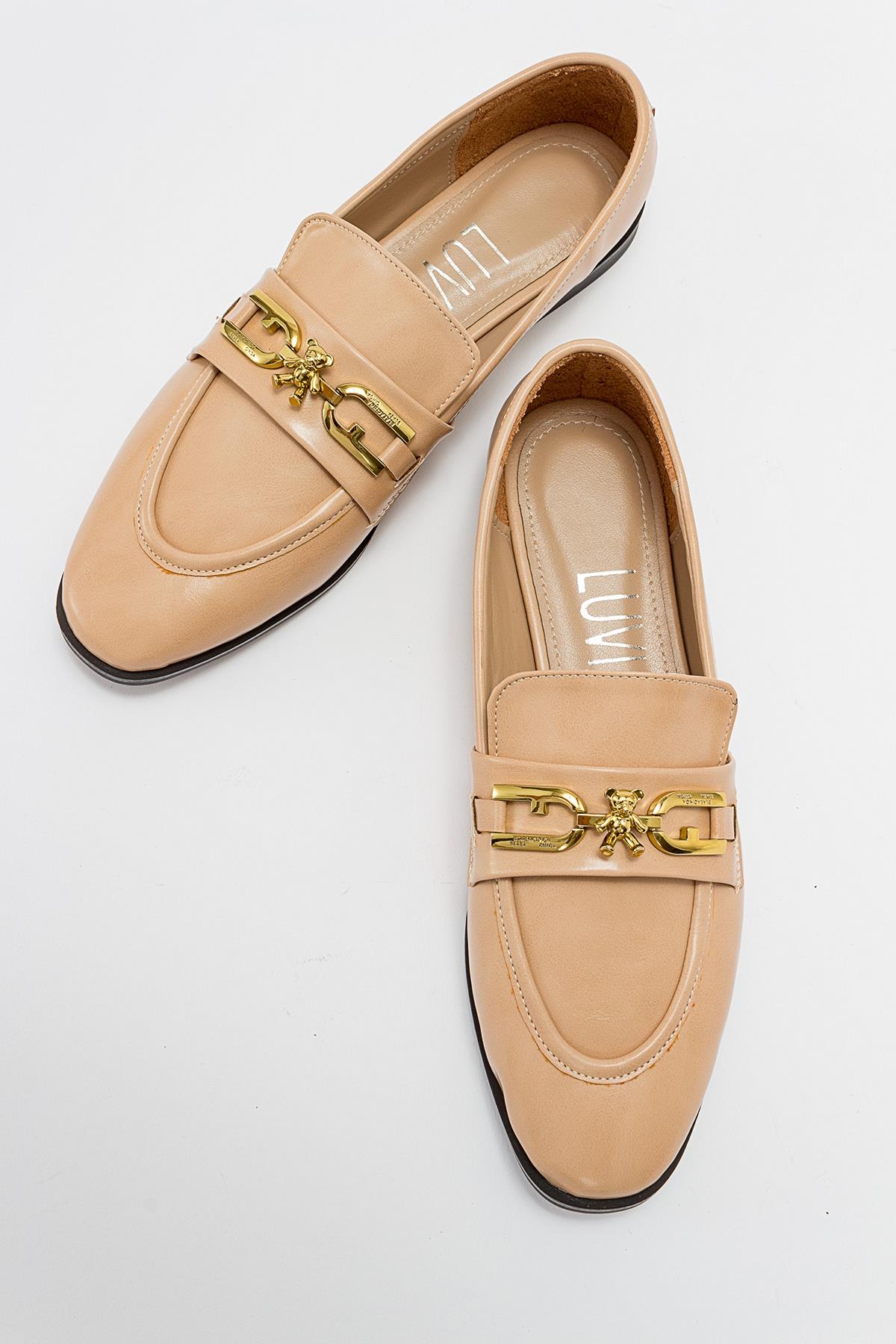 Lour - Beige Loafer – heel view showing leather, Vowalisse