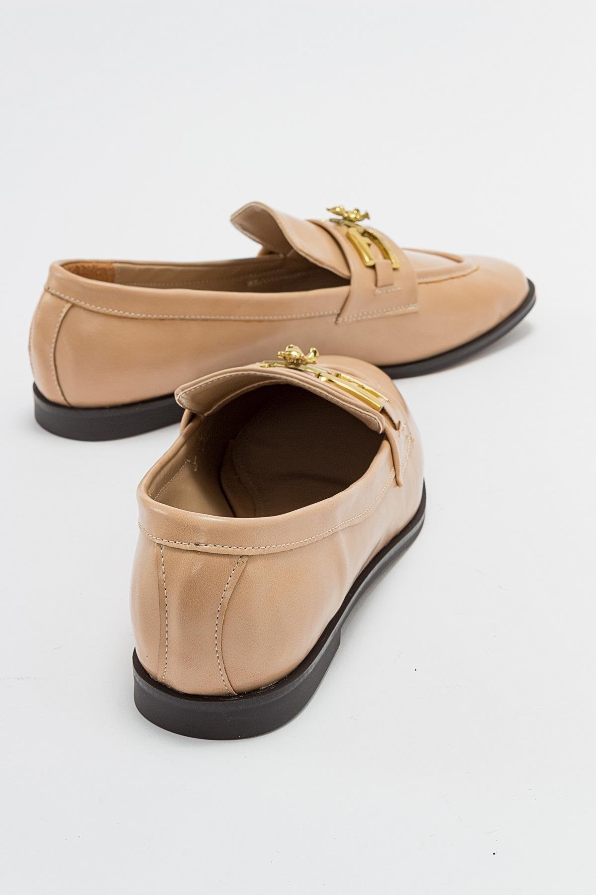 Lour - Beige Loafer – back view showing leather, Vowalisse