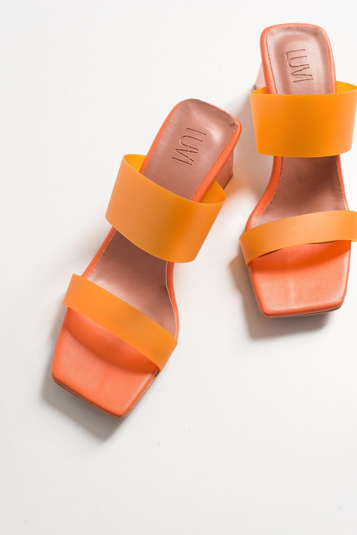 Elara Orange Transparent Strap Sandal – side view showing leather, Vowalisse