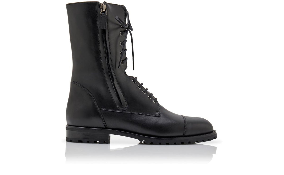 Magnolia Flame Black Round Toe Mid-Calf Boots – side profile showing black round toe, lace, Vowalisse