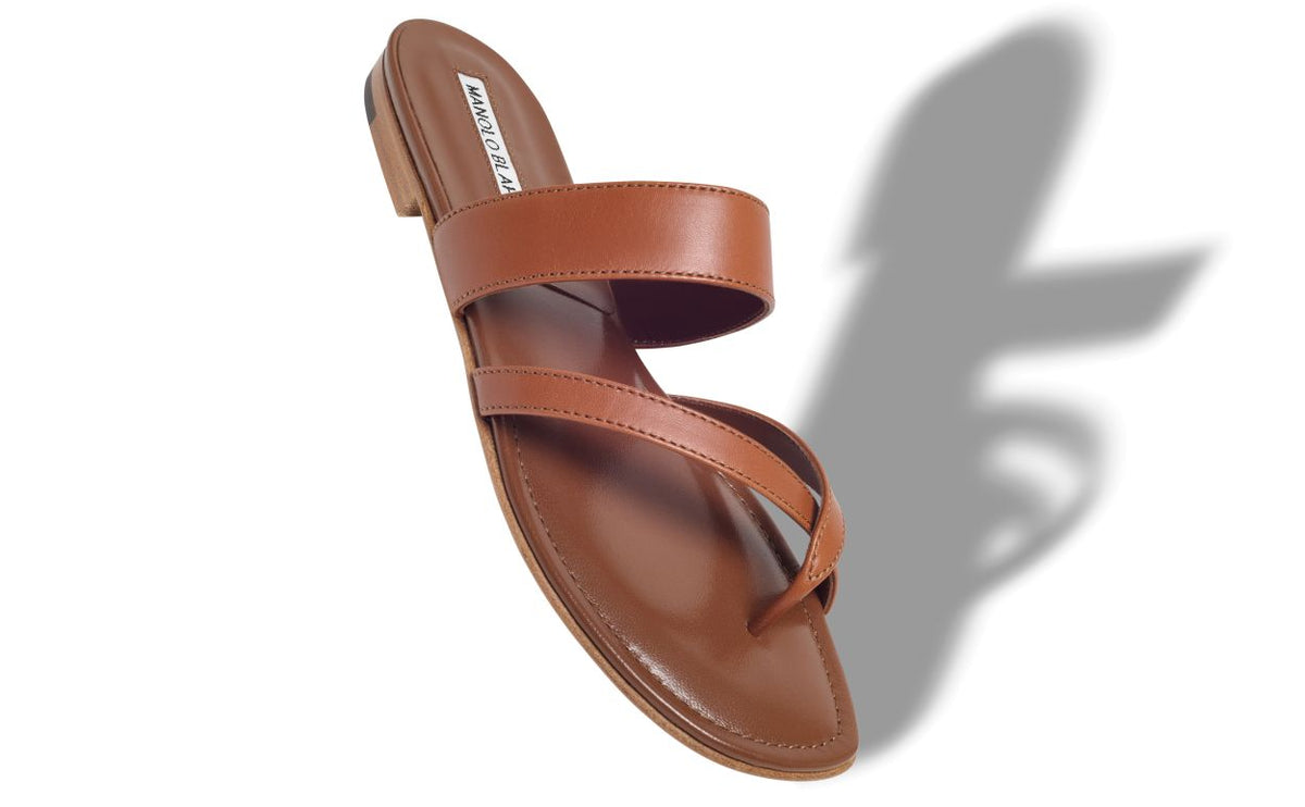 Vivienne Halo Brown Crossover Mules – front three-quarter view showing brown crossover, open toe, nappa leather, Vowalisse