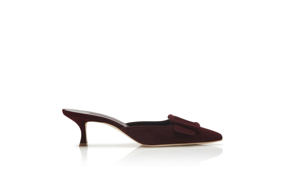 Celeste Bloom Red Suede Mules – side profile showing red suede, Vowalisse