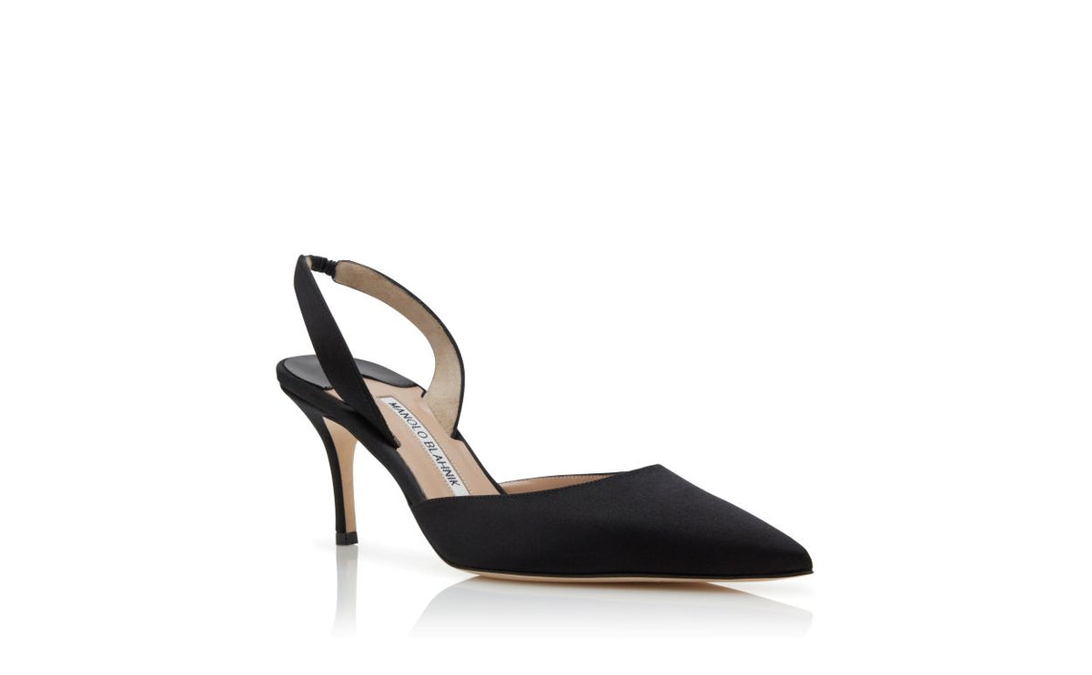 Celeste Dawn Black Slingback Slingbacks – top view showing black slingback, pointed toe, satin, Vowalisse