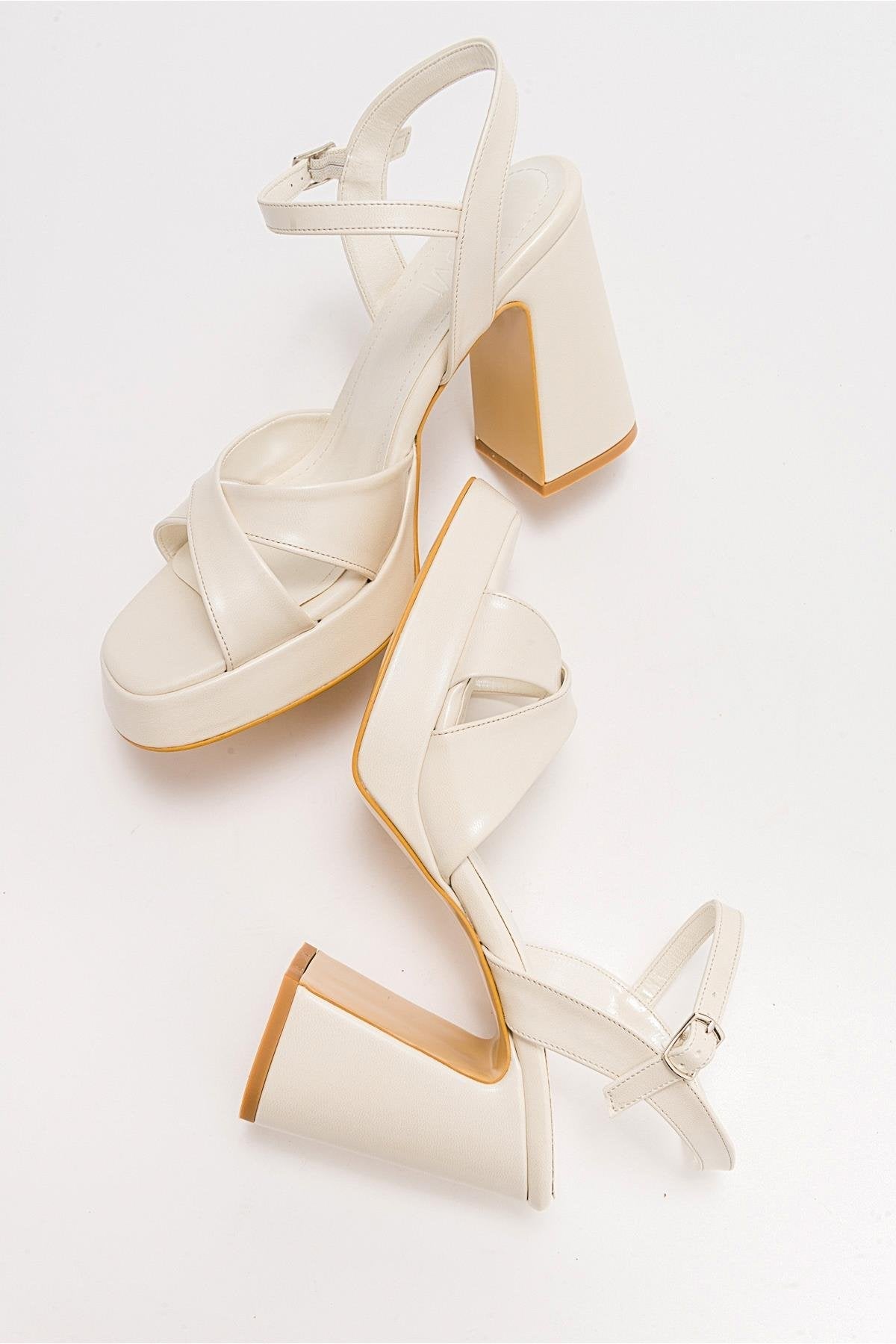 Yvonne - Ivory Platform Sandals – top view showing leather, ivory, red, Vowalisse