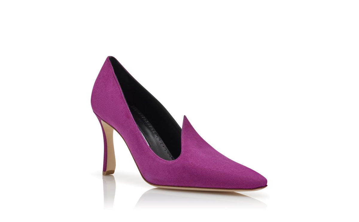 Lucienne Star Purple Almond Toe Pumps – top view showing purple almond toe, suede, Vowalisse
