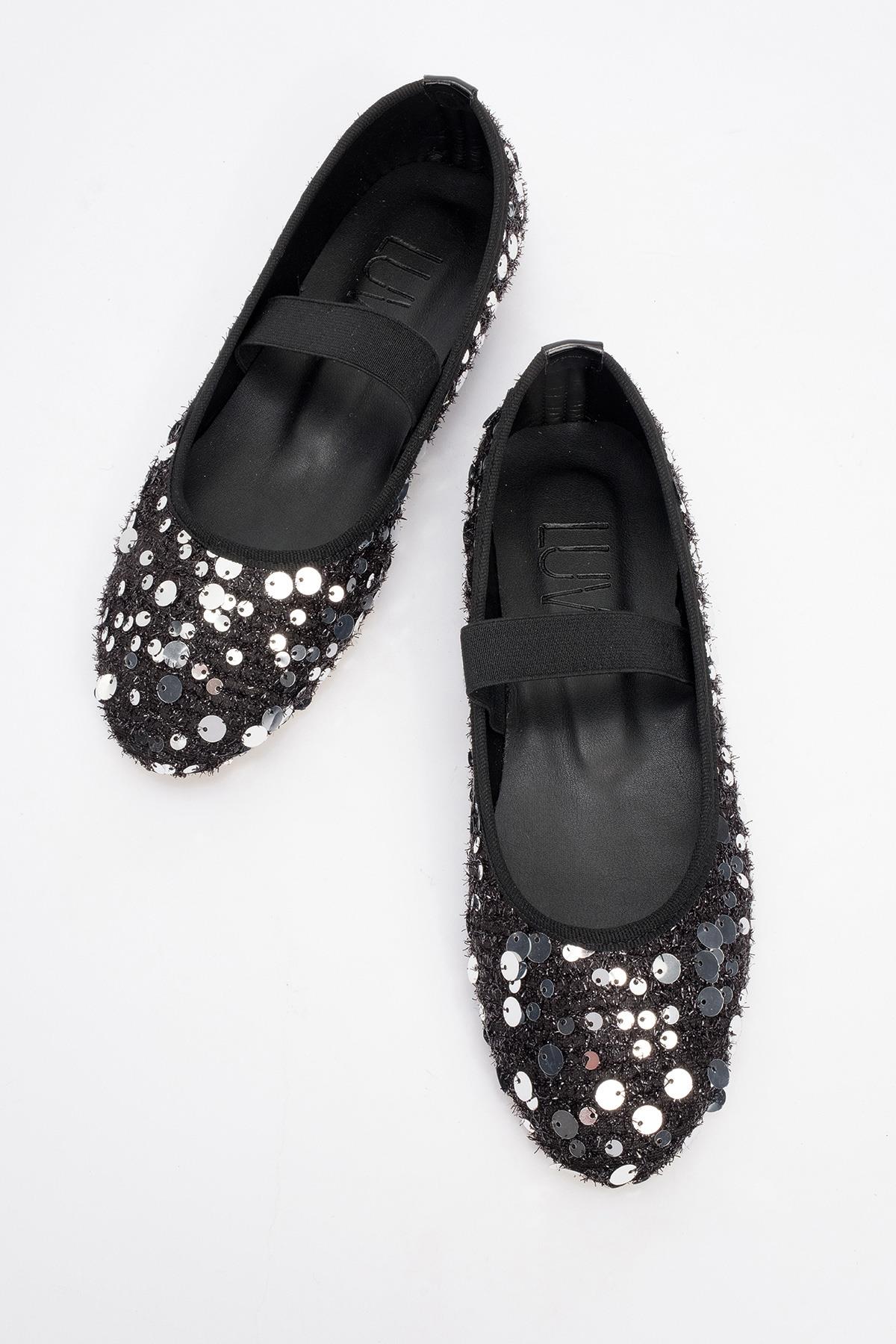 Grego Silver Sequin Embellished Flat – side view showing leather, sequin, silver, Vowalisse