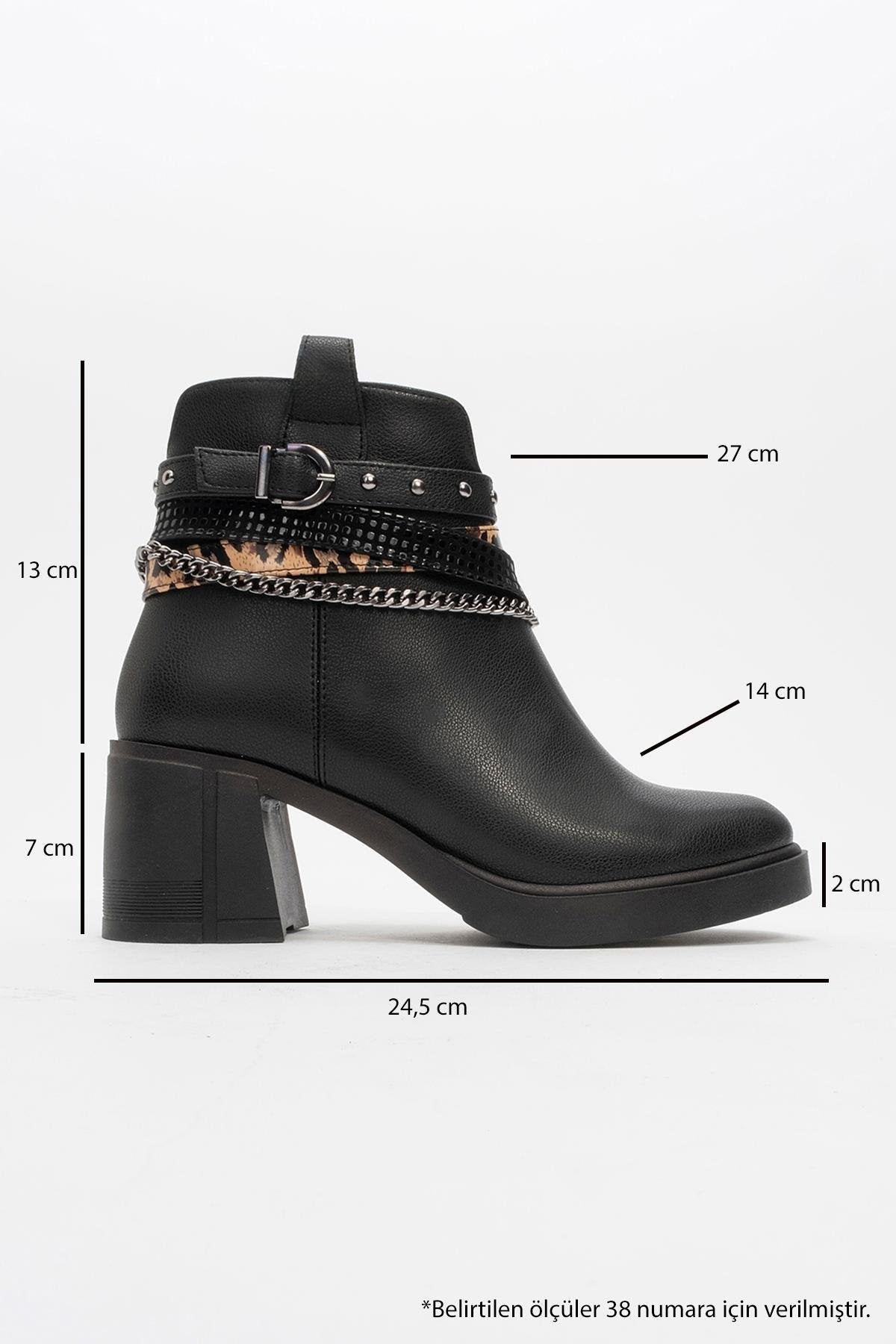 Boliva - Black Belted Chain Boot – heel view showing leather, black, Vowalisse