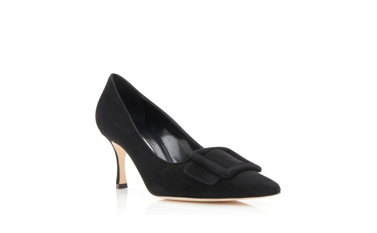 Valentina Dream Black Pointed Toe Pumps – top view showing black pointed toe, suede, Vowalisse