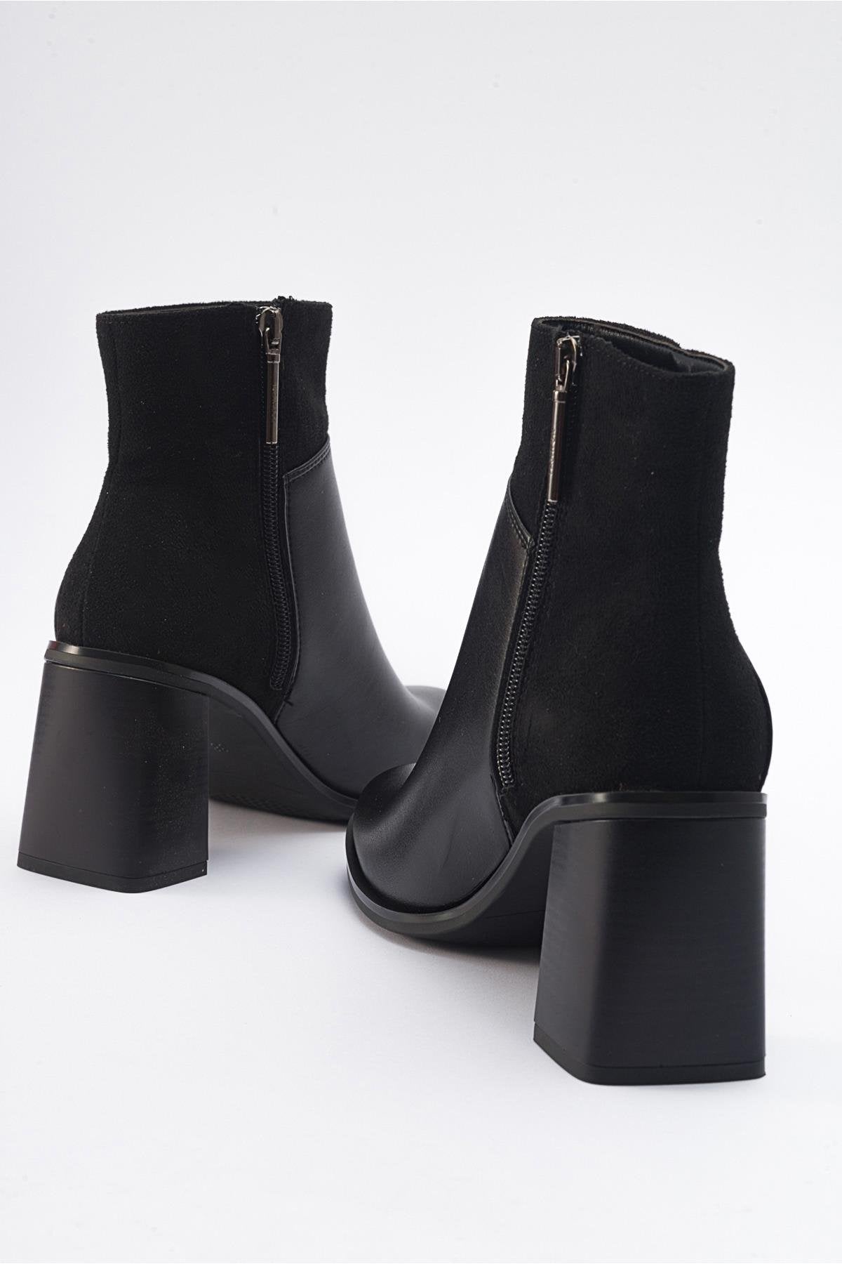 Ropa - Black Heeled Boot – heel view showing leather, black, Vowalisse