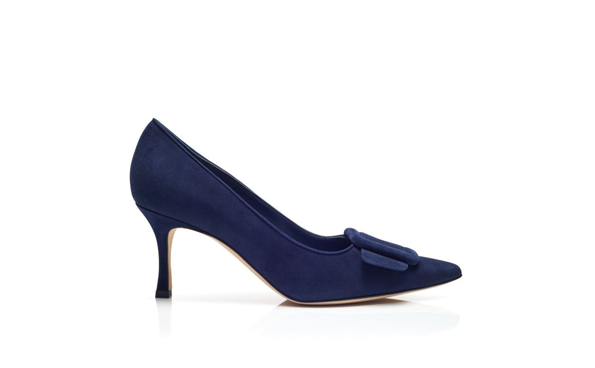 Arabella Élan Blue Pointed Toe Pumps – side profile showing blue pointed toe, suede, Vowalisse