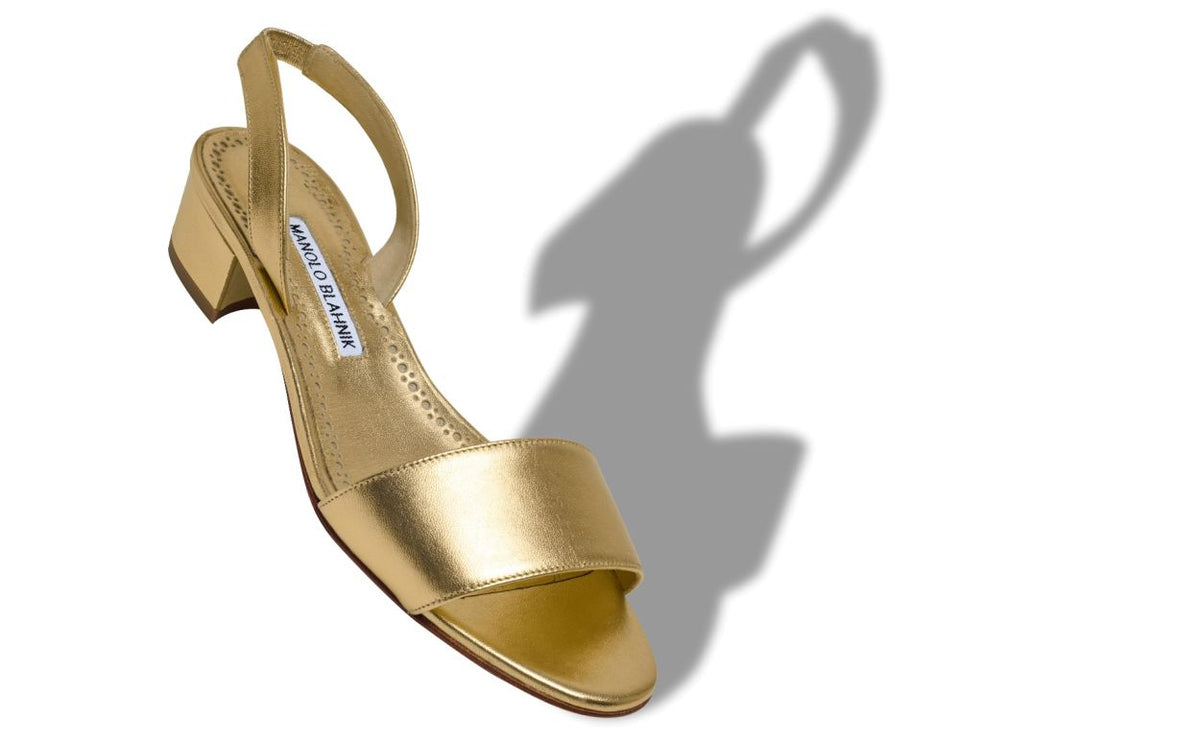 Elara Halo Gold Slingback Slingbacks – front three-quarter view showing gold slingback, nappa leather, Vowalisse