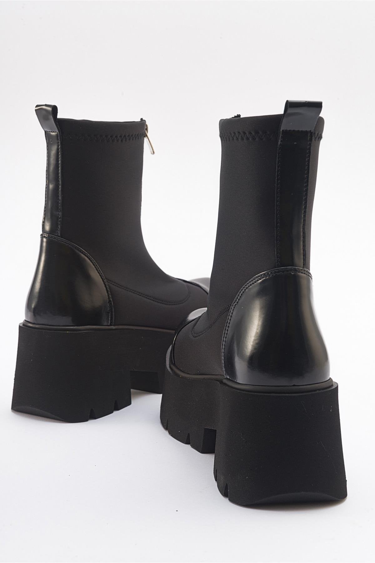 Bray Black Patent Chunky Boot – back view showing leather, black, red, Vowalisse