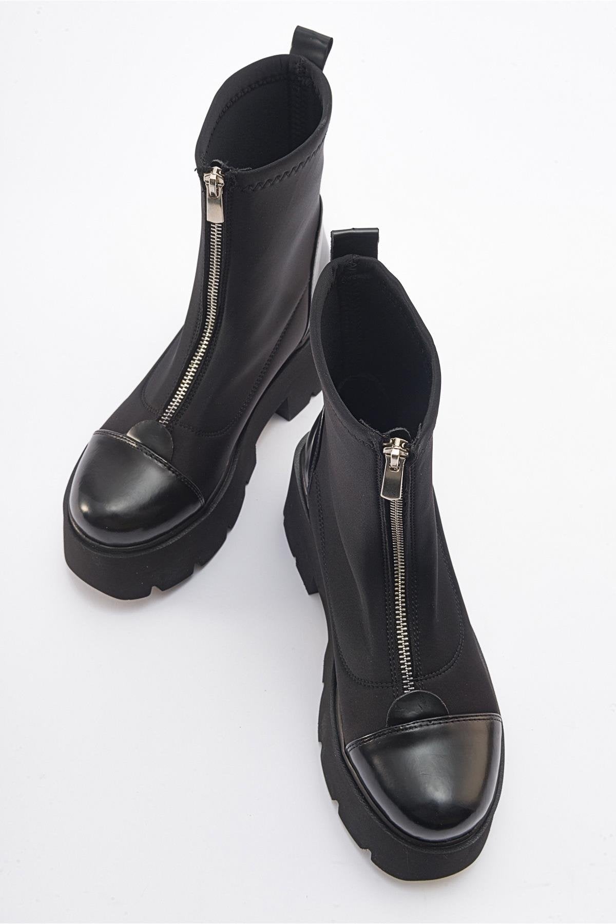 Bray Black Patent Chunky Boot – top view showing leather, black, red, Vowalisse
