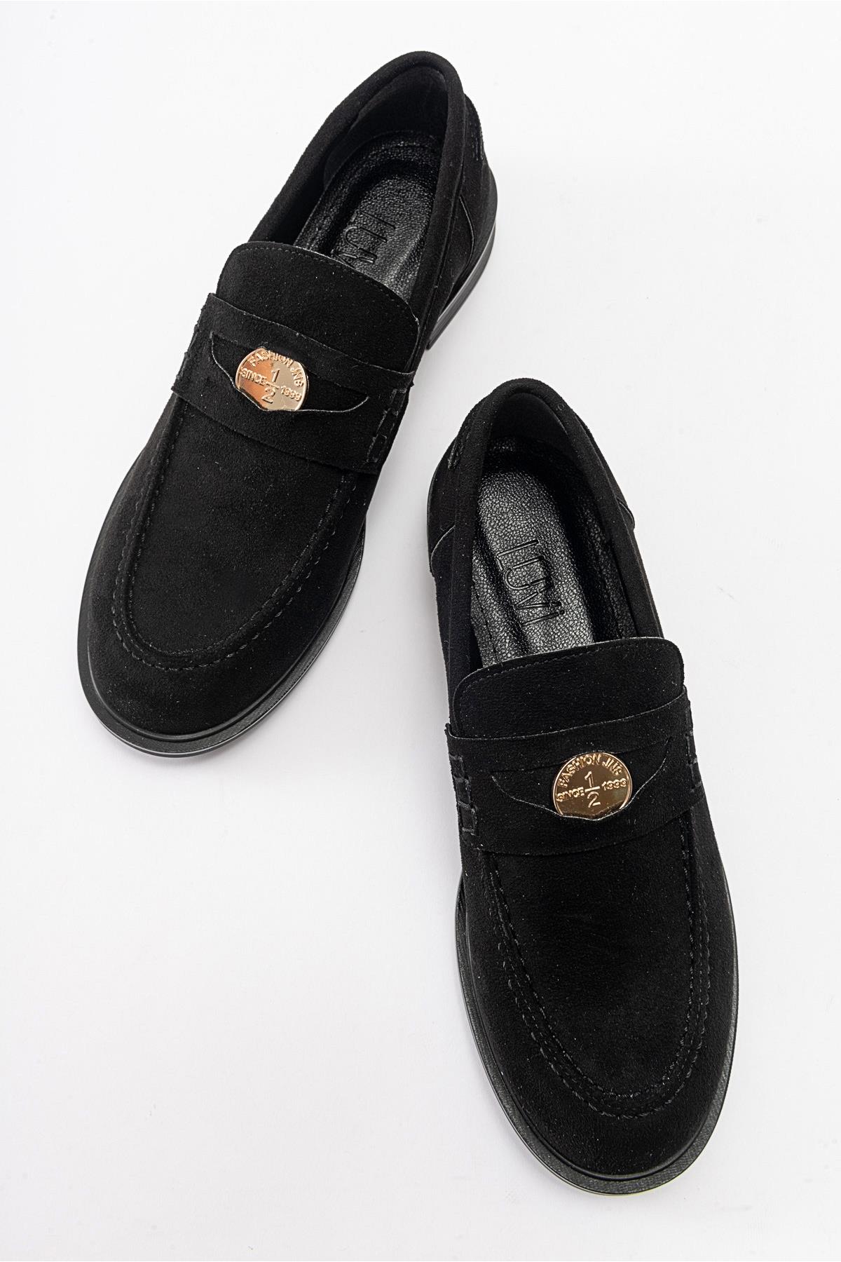Bloss - Black Suede Loafer – side view showing leather, suede, black, Vowalisse
