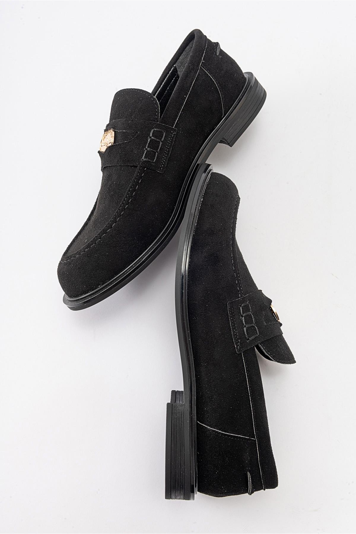 Bloss - Black Suede Loafer – detail view showing leather, suede, black, Vowalisse