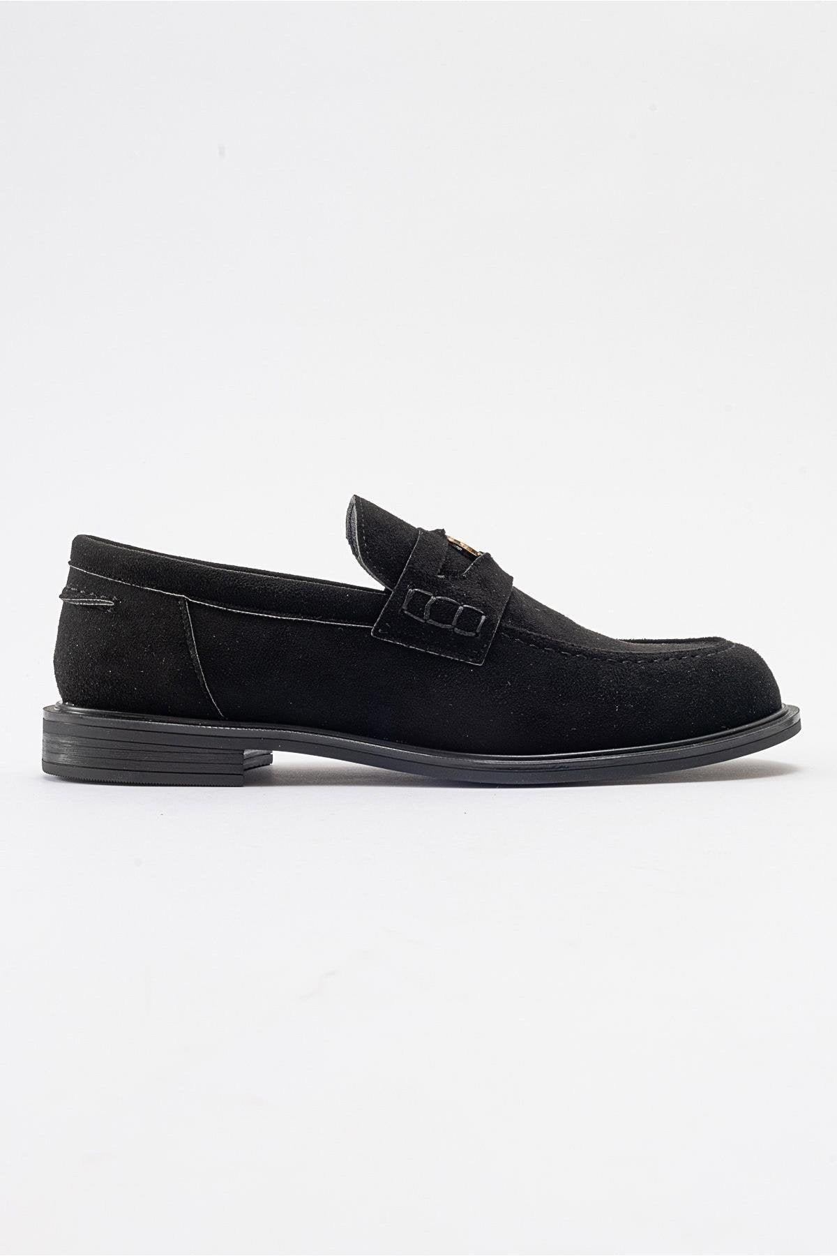 Bloss - Black Suede Loafer – top view showing leather, suede, black, Vowalisse