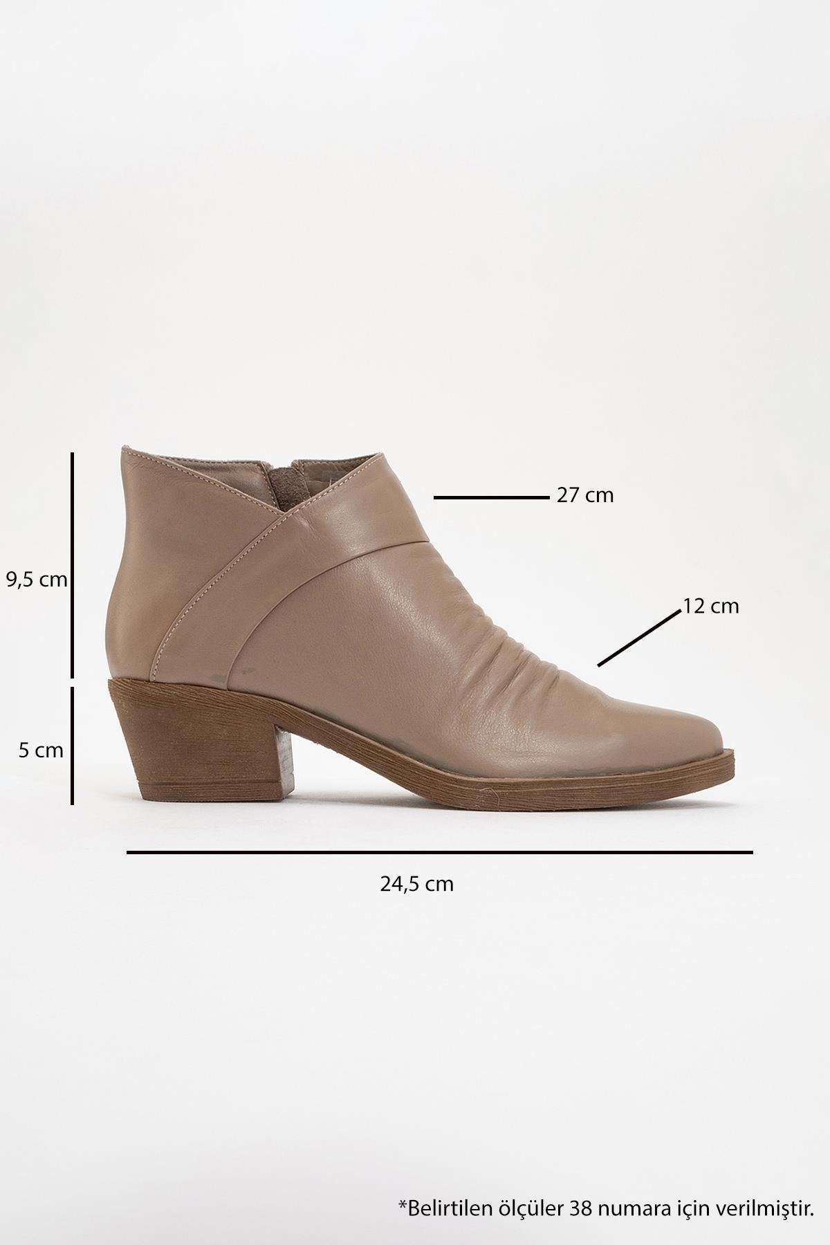 Rule - Taupe Genuine Leather Block Heel Boot – heel view showing leather, Vowalisse