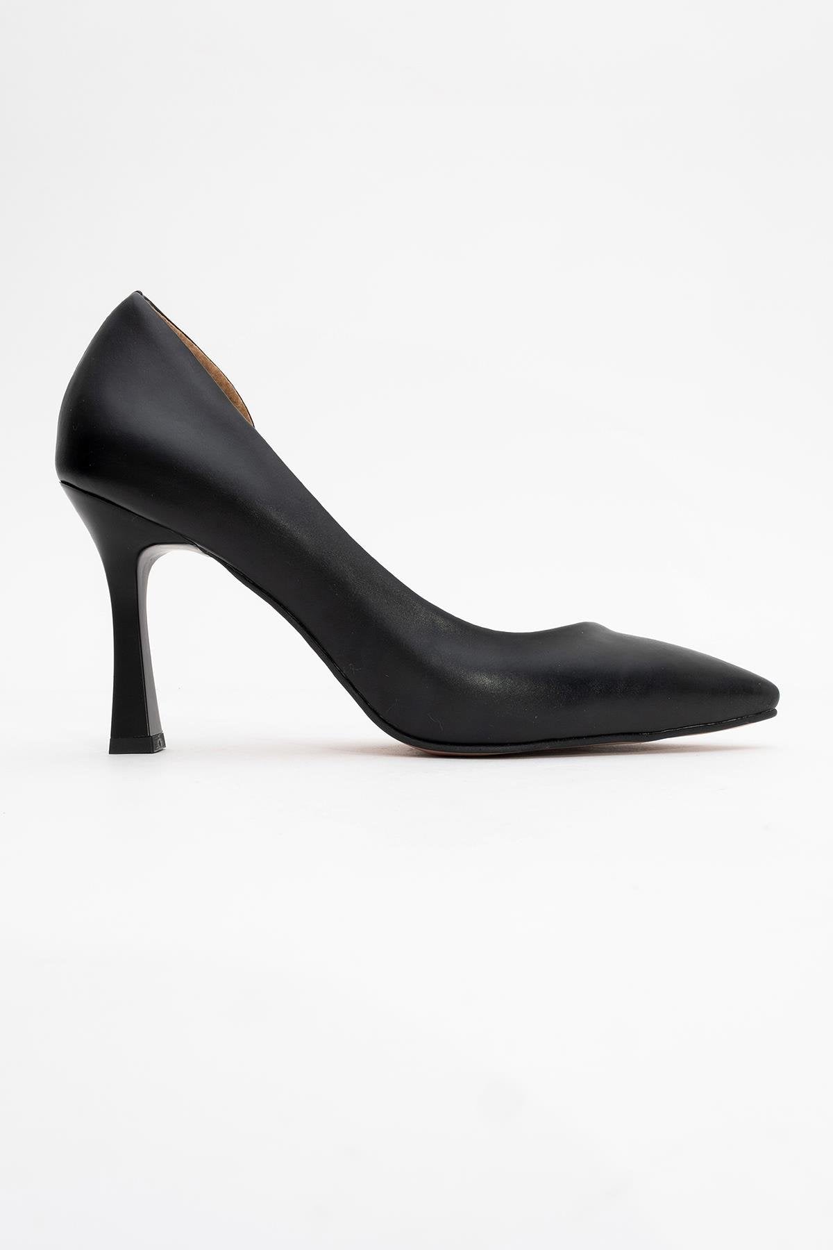 Ursula - Black Heeled Shoe – back view showing leather, black, Vowalisse