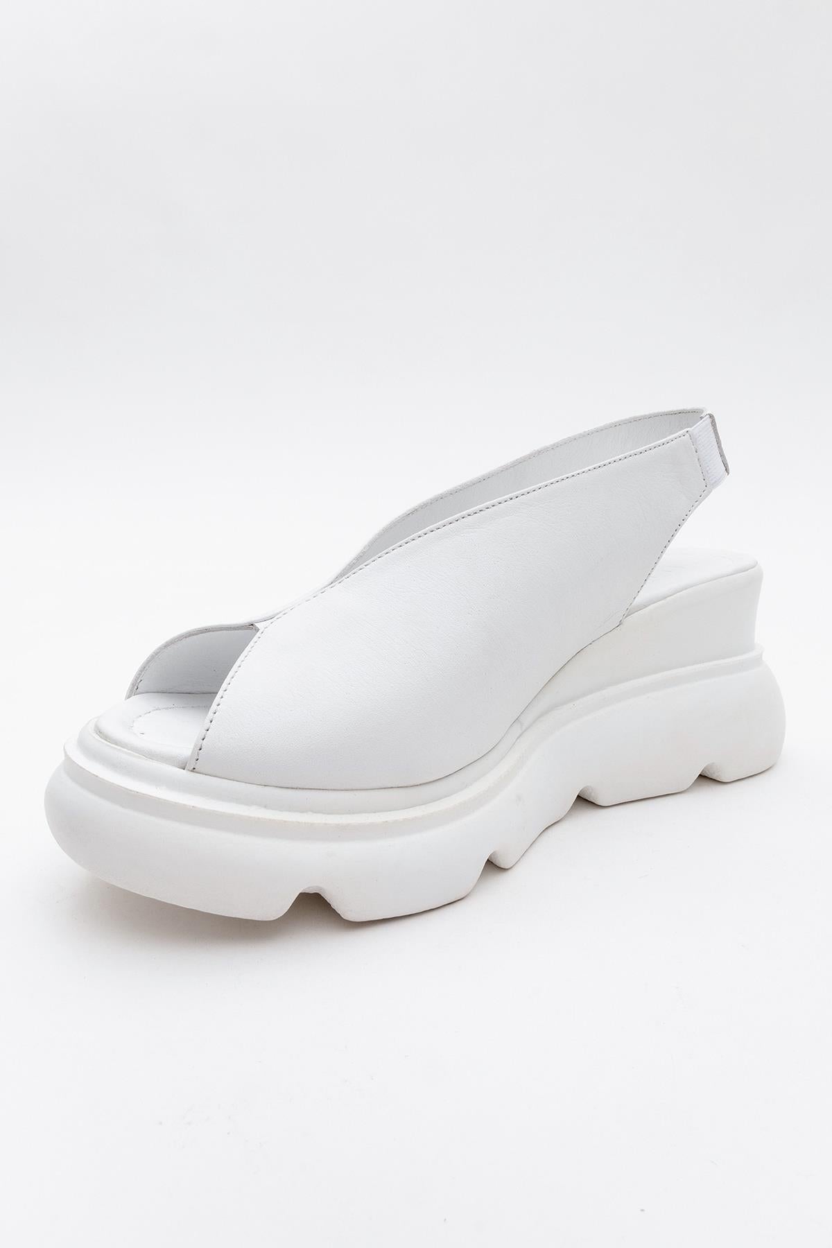 Sam - White Genuine Leather Platform Wedge Sandal – detail view showing leather, white, Vowalisse