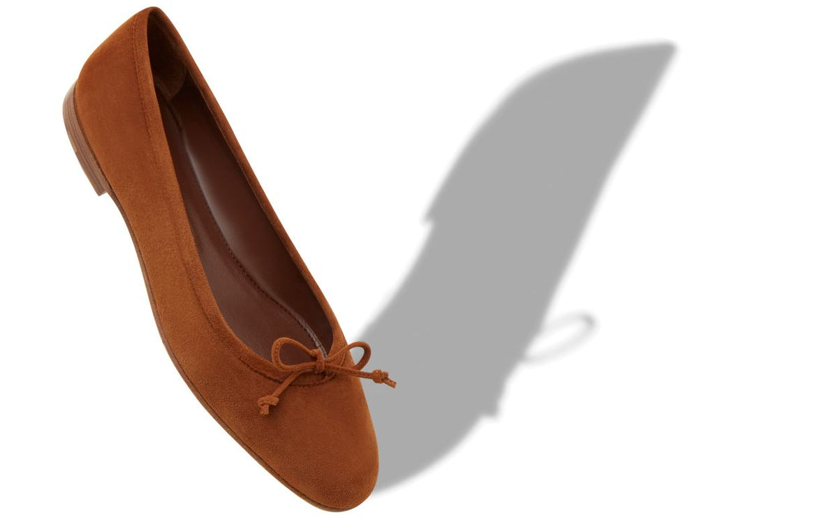 Evangeline Flame Brown Bow Detail Pumps – front three-quarter view showing brown bow detail, round toe, suede, Vowalisse