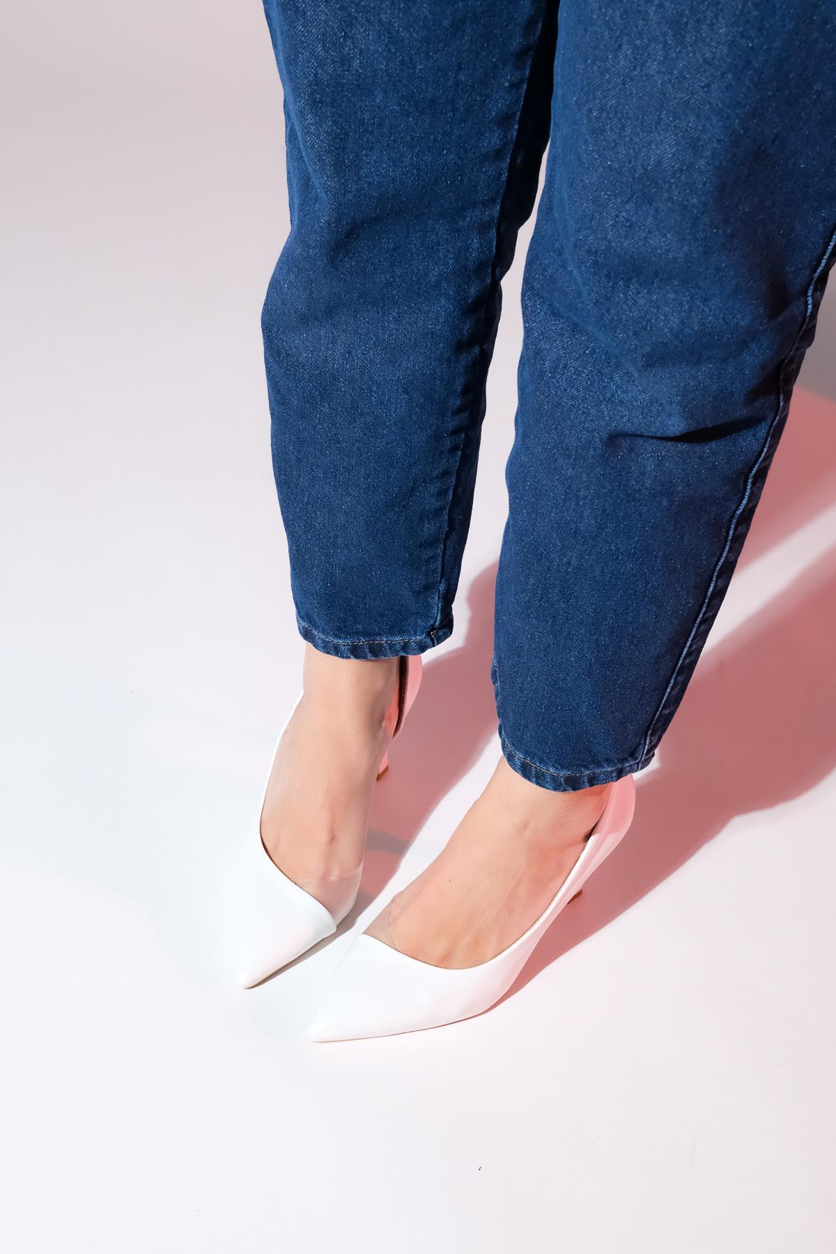 Ursula - White Heeled Shoe – product view 9 showing leather, white, Vowalisse