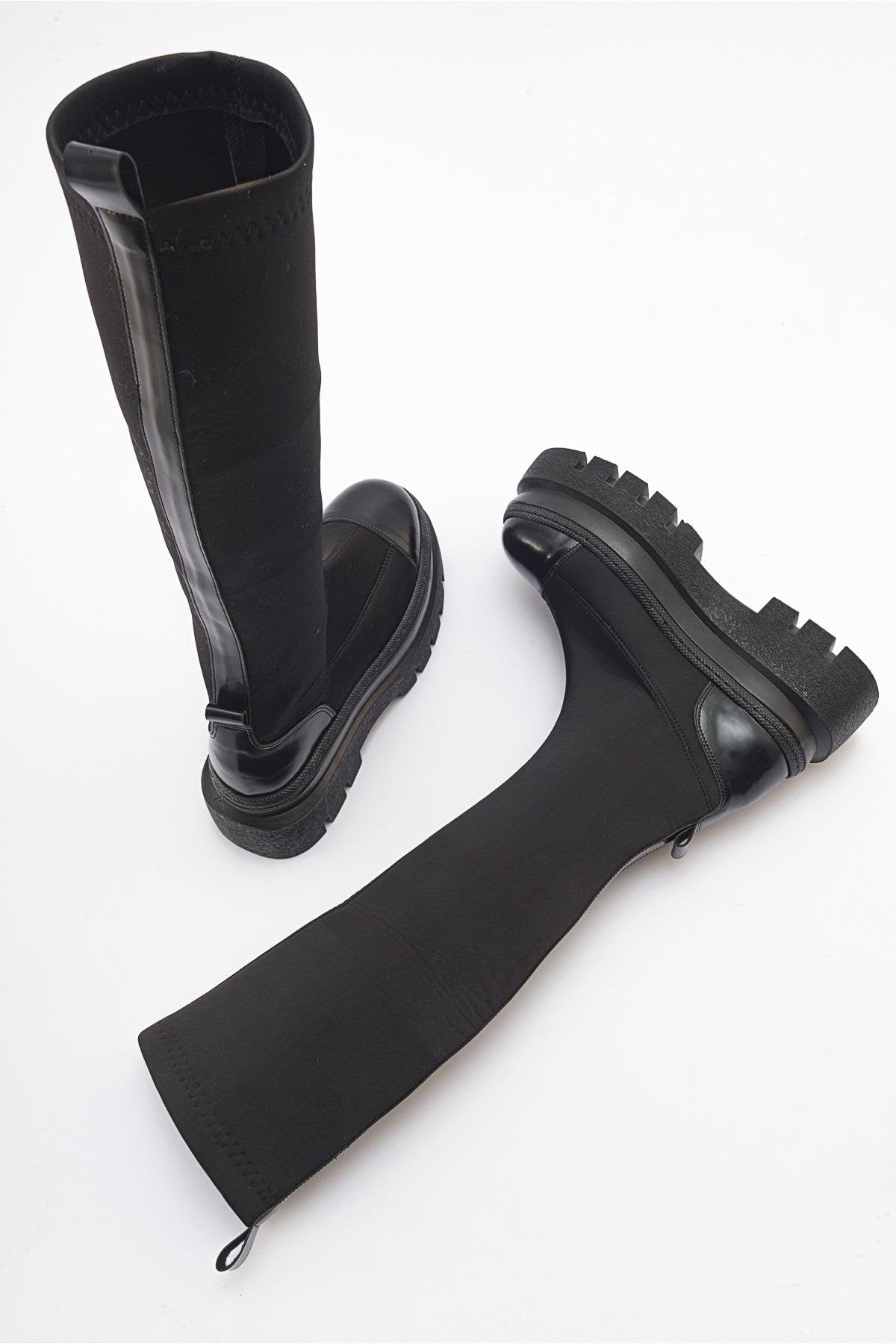 Celine - Black Scuba Thick-Sole Boot – side view showing leather, black, Vowalisse
