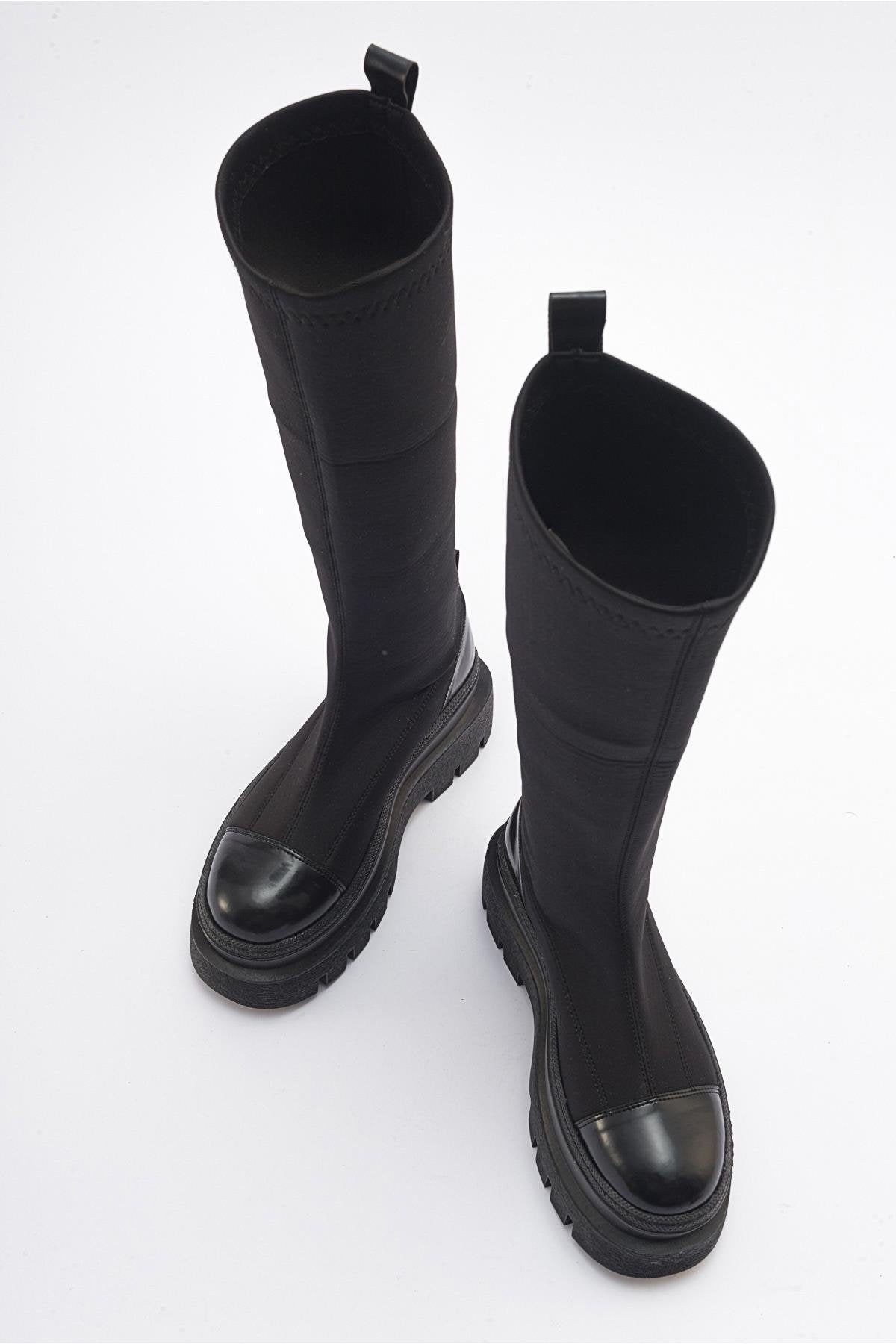 Celine - Black Scuba Thick-Sole Boot – detail view showing leather, black, Vowalisse
