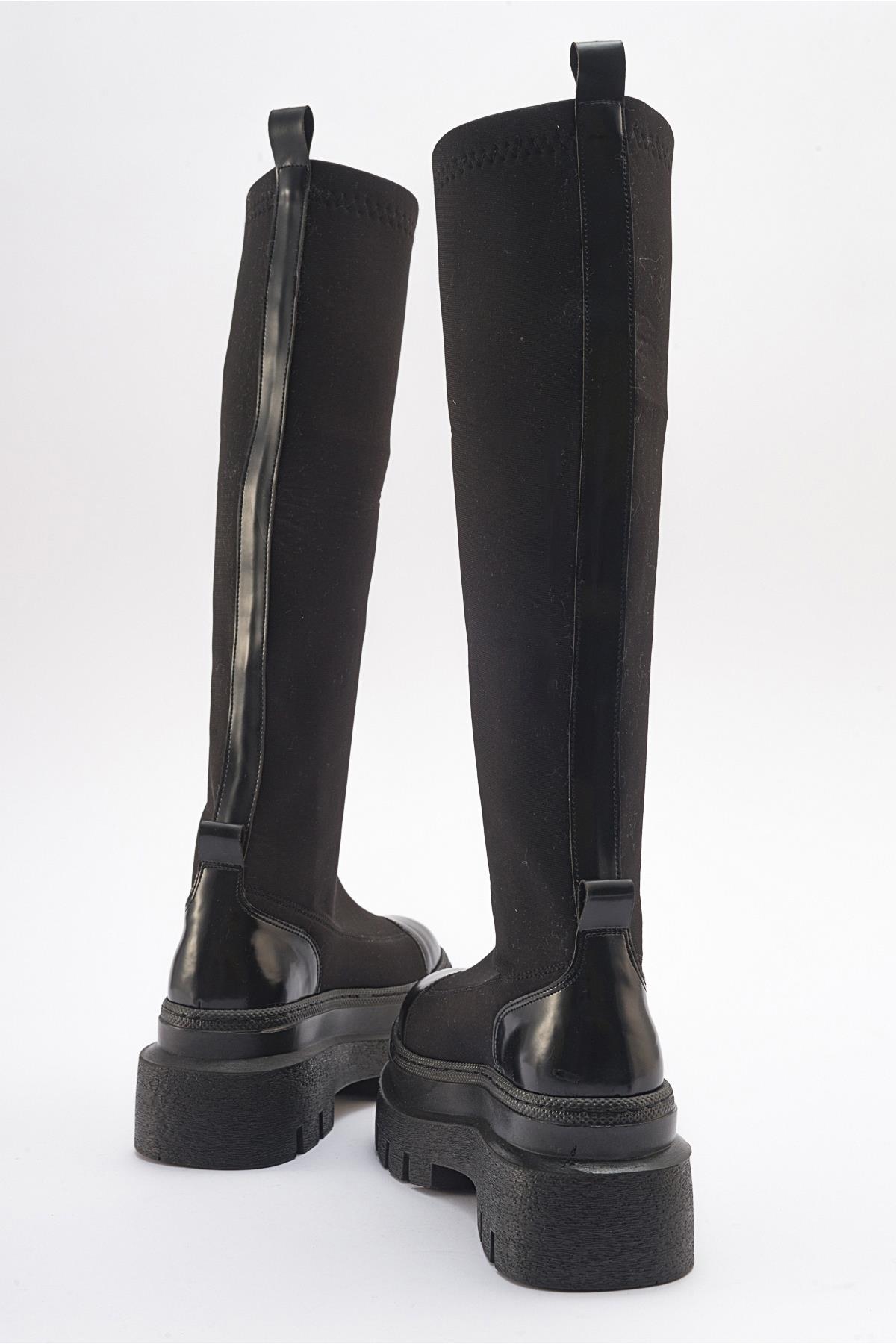 Celine - Black Scuba Thick-Sole Boot – heel view showing leather, black, Vowalisse
