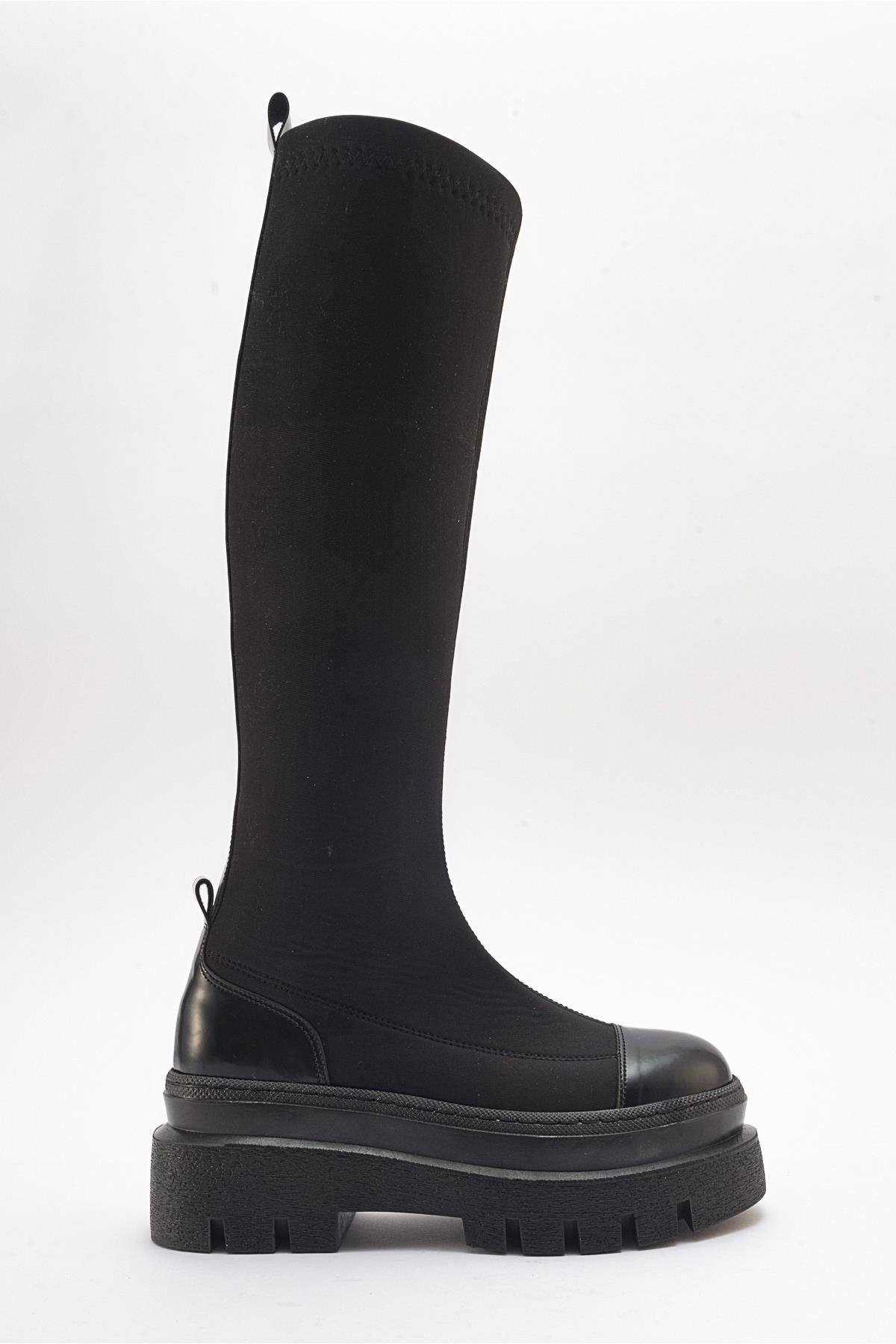 Celine - Black Scuba Thick-Sole Boot – top view showing leather, black, Vowalisse