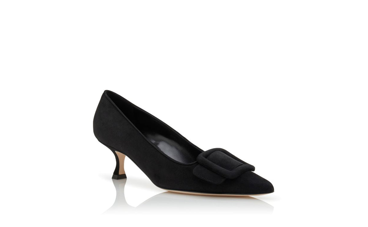 Vivienne Bloom Black Pointed Toe Pumps – top view showing black pointed toe, suede, Vowalisse