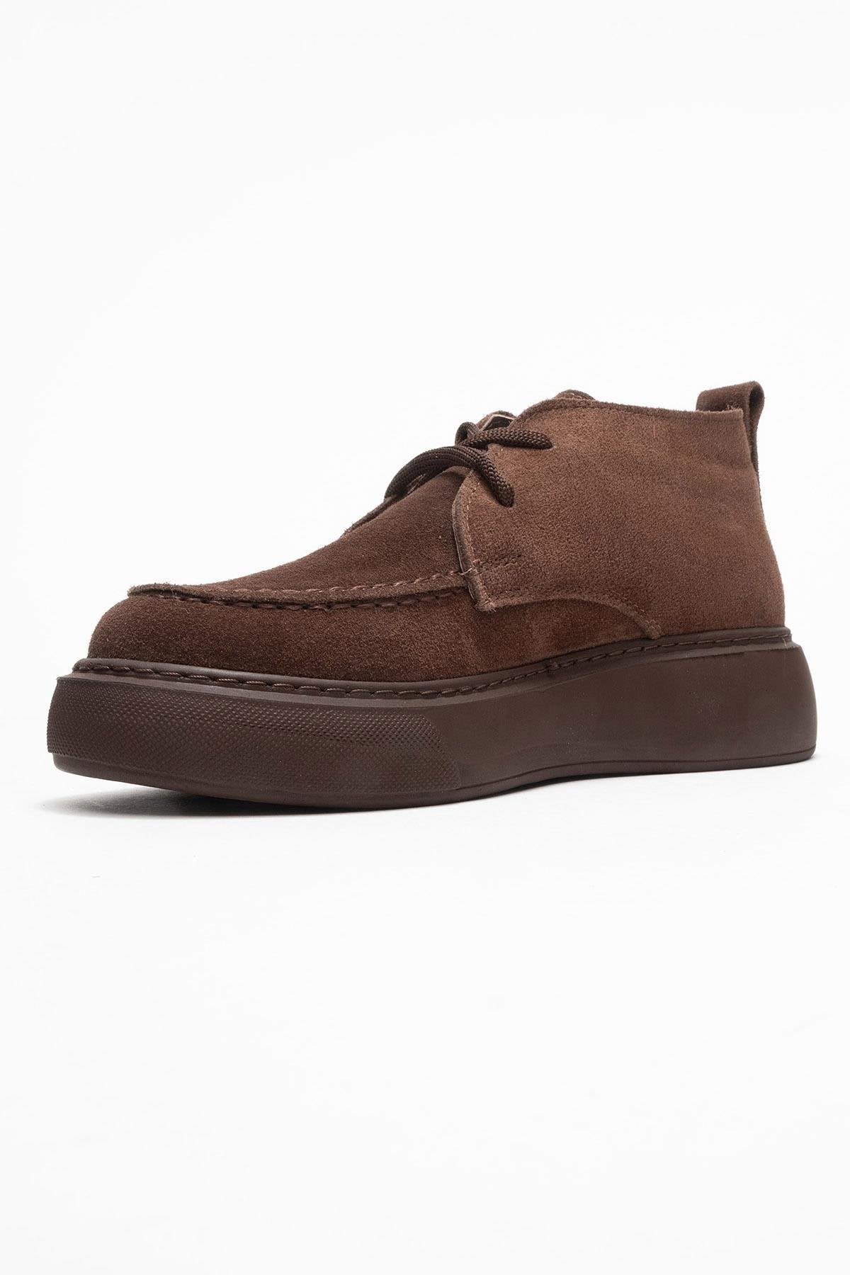 Lilya - Taupe Genuine Leather Chukka Boot – heel view showing leather, Vowalisse