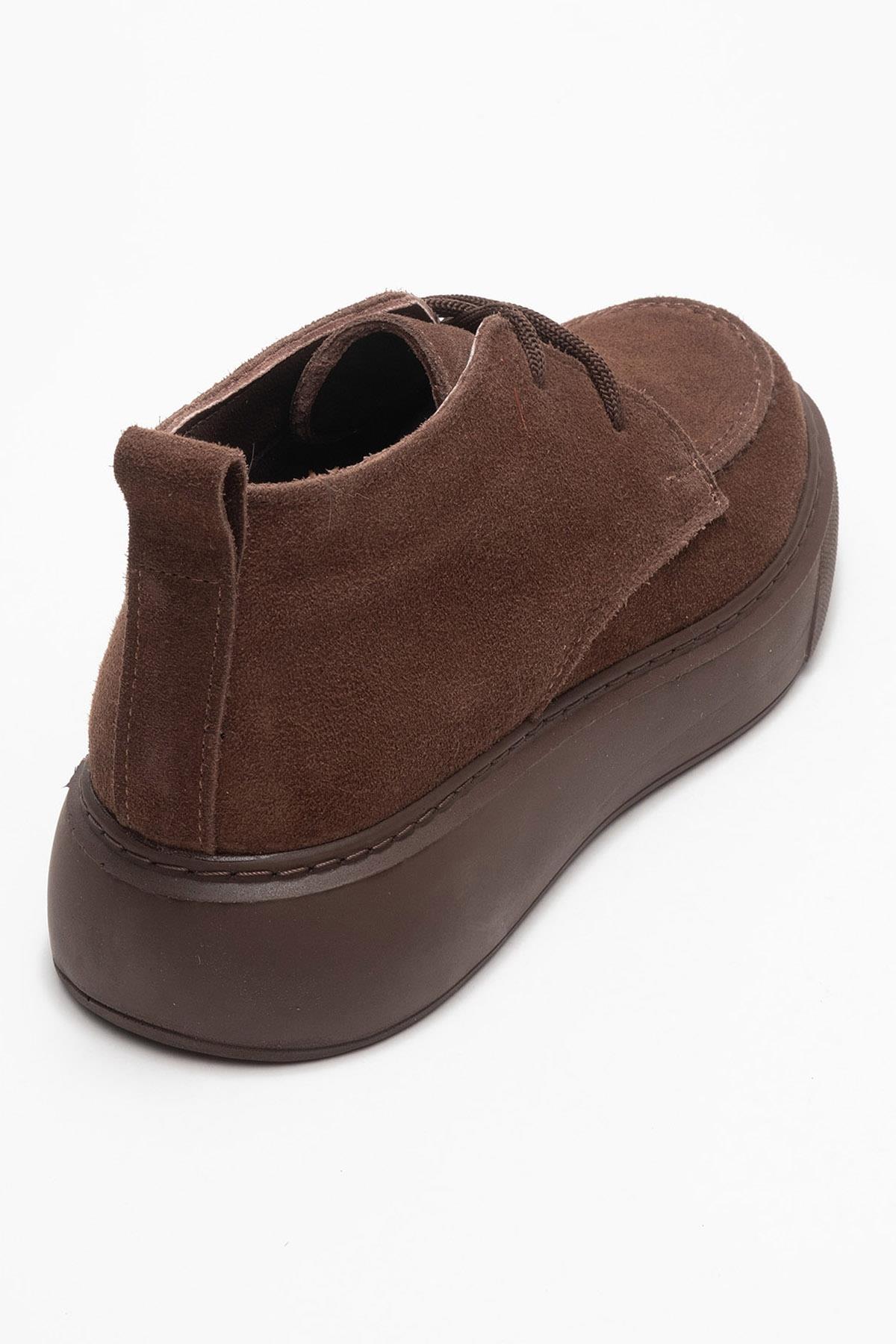 Lilya - Taupe Genuine Leather Chukka Boot – back view showing leather, Vowalisse