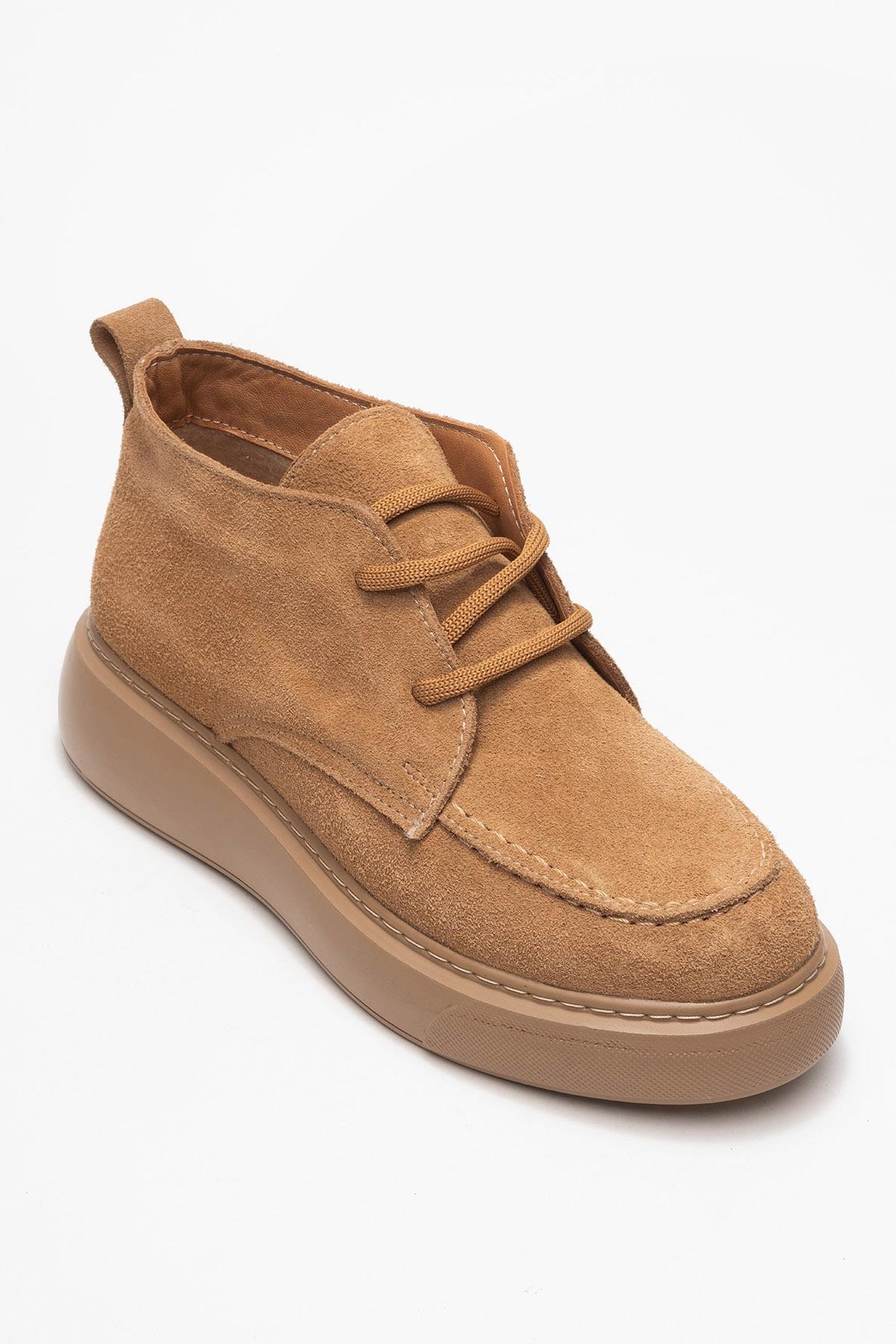 Lilya - Taupe Genuine Suede Leather Chukka Boot – detail view showing leather, suede, Vowalisse